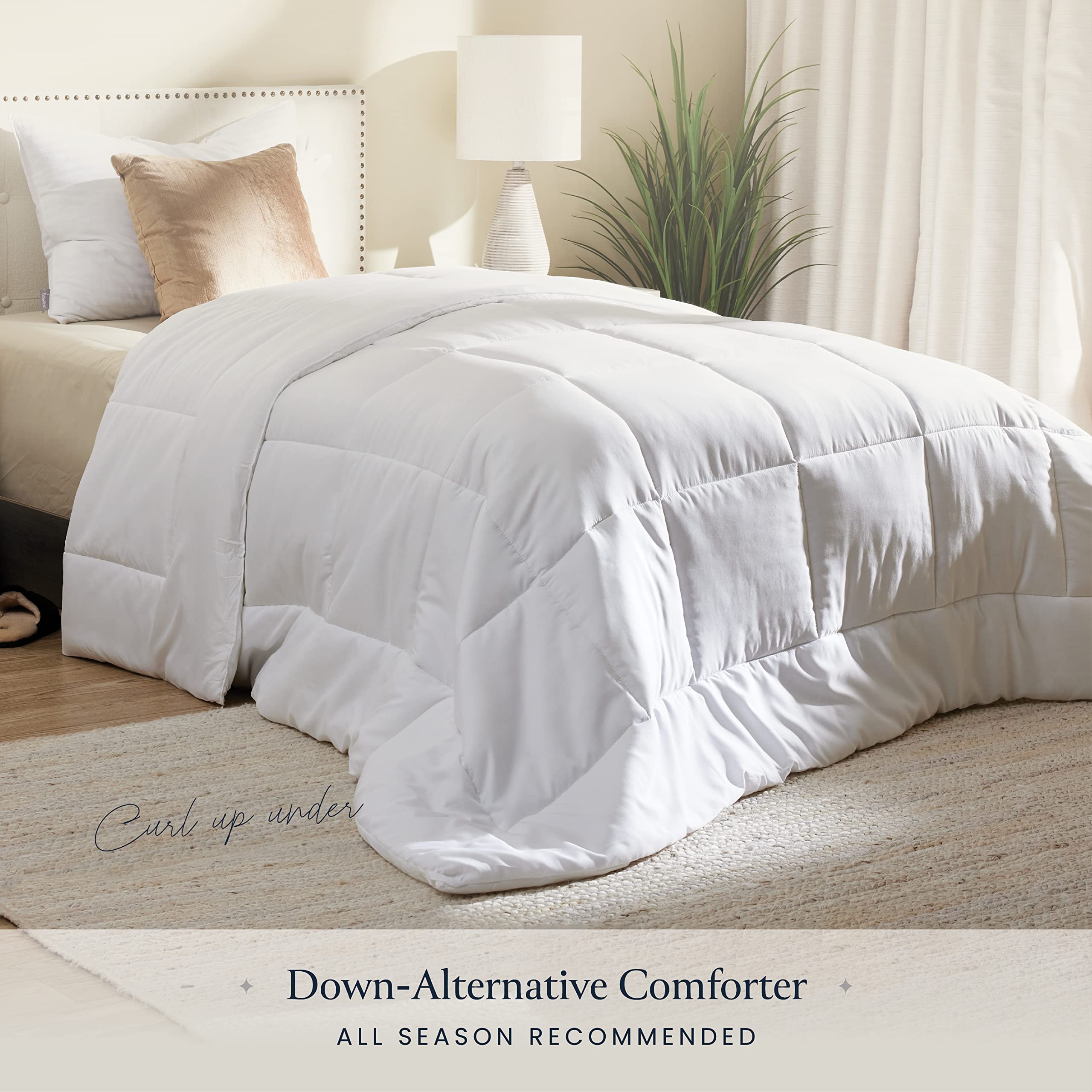 BELADOR White Comforter Duvet Insert Twin Size Bed Comforter- All-Season Down Alternative Comforters, Mid-Plush Lightweight Comforter, Box Quilted Siliconized Fiberfill Oeko-Tex Hotel Comforter - Very Good