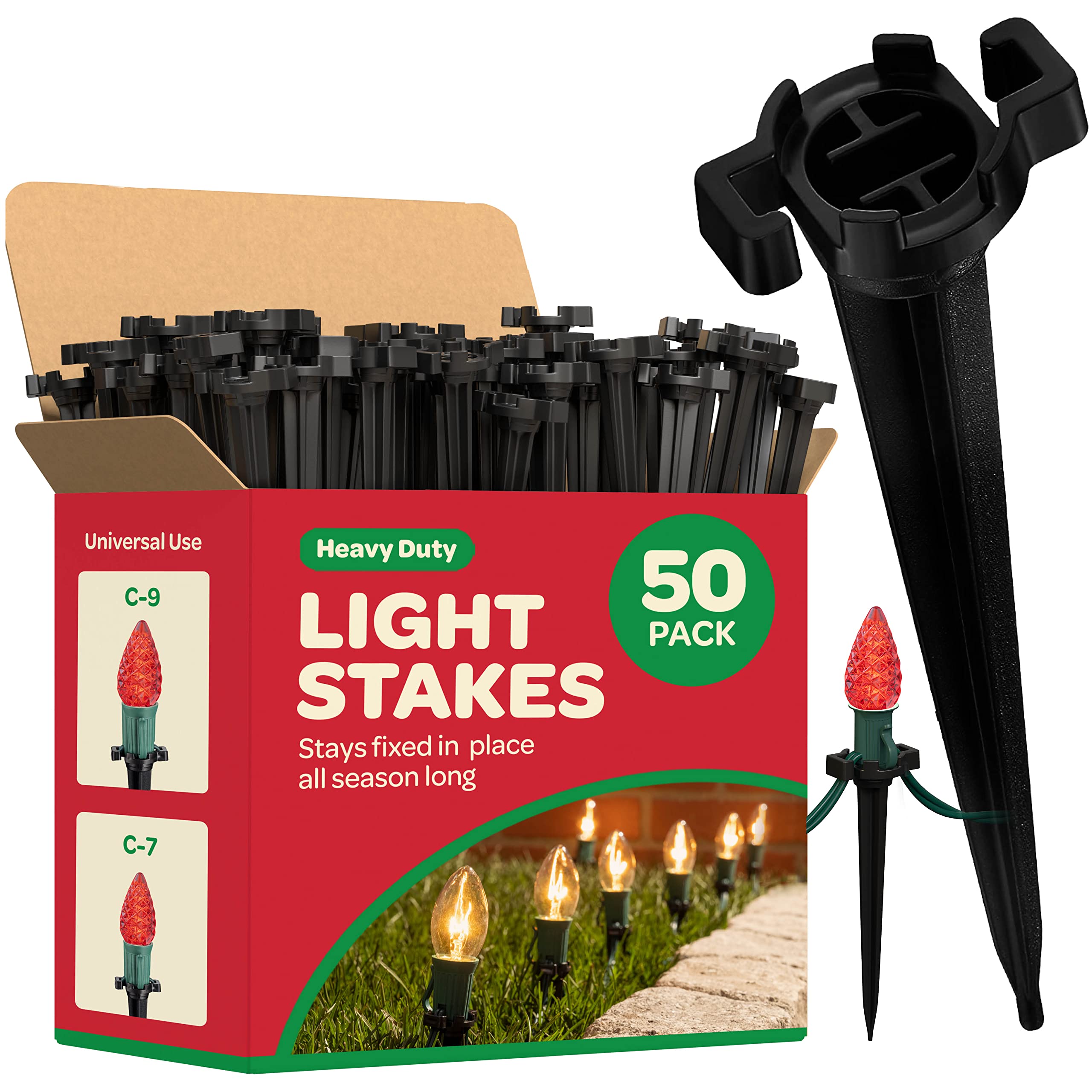 Plastic Light Stakes 4.5 Inch Christmas Yard Stakes for c7 c9 Christmas Lights Outdoor - Christmas Light Stakes for Outdoor Christmas Lights Use on Yards, Driveways, walkways - Black