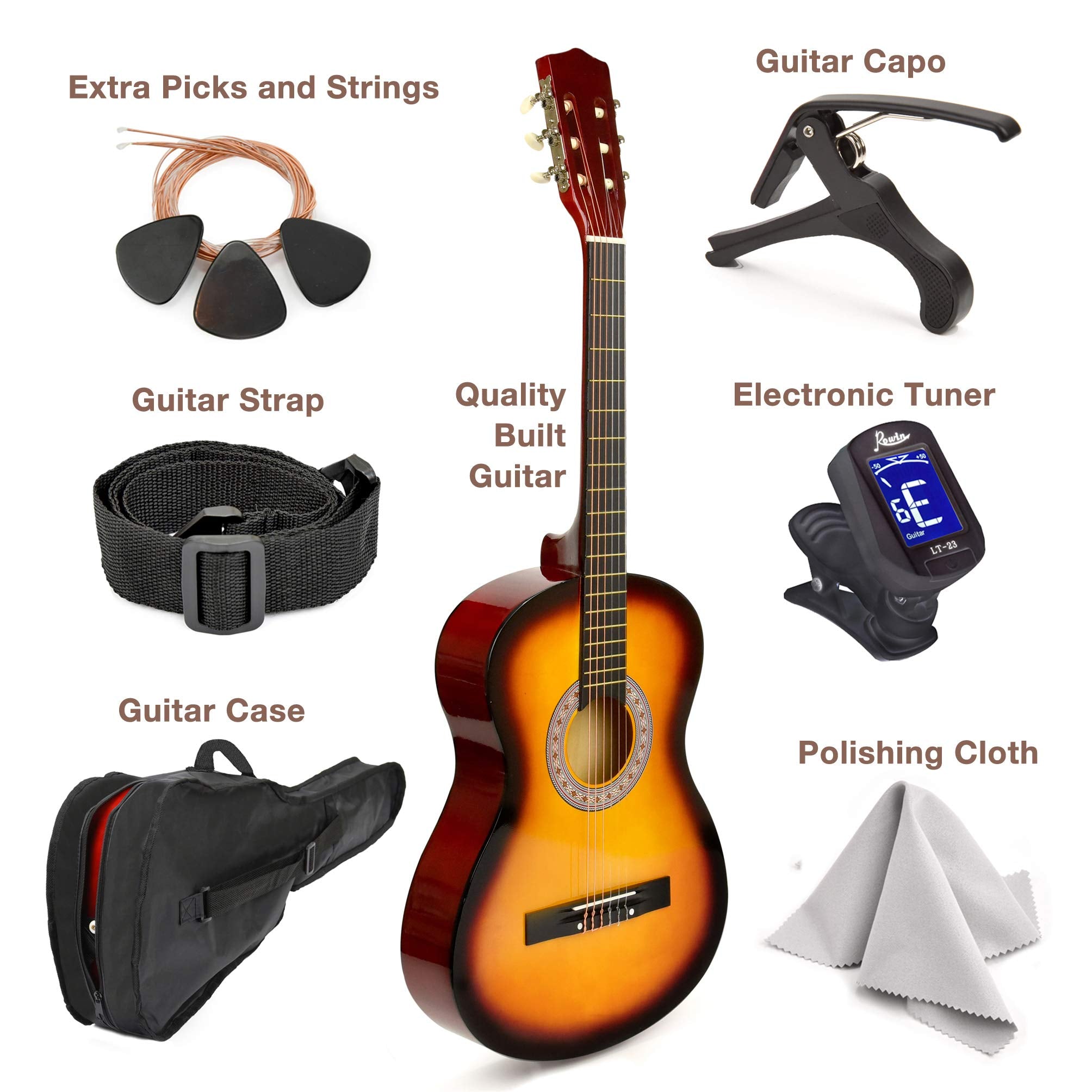 30" Wood Guitar with Case and Accessories for Kids/Girls/Boys/Beginners (Sunburst) - Good