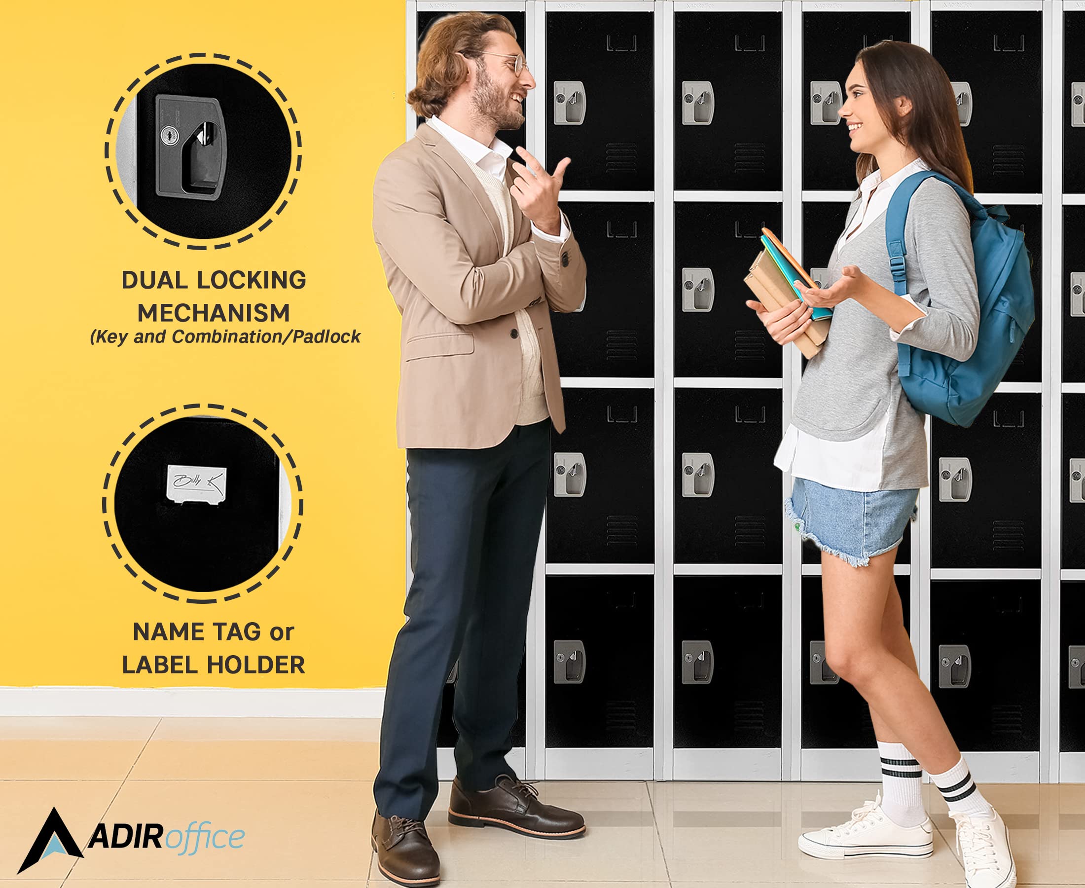 AdirOffice Large School Locker with 6 Doors 6 Hooks Storage Locker for Garage Storage - Office Storage Lockers (6 Door, Variation) - Like New