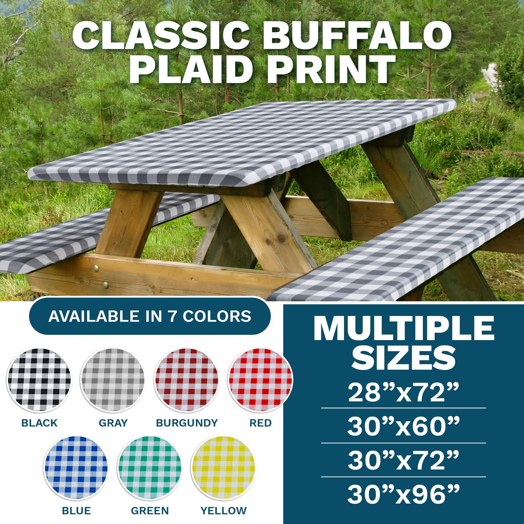 Sorfey Picnic Table Cover with Bench Covers -Fitted with Elastic, Vinyl with Flannel Back, Fits for Table 30"x 96" Rectangle,Water Proof, Checked Yellow Design - Like New