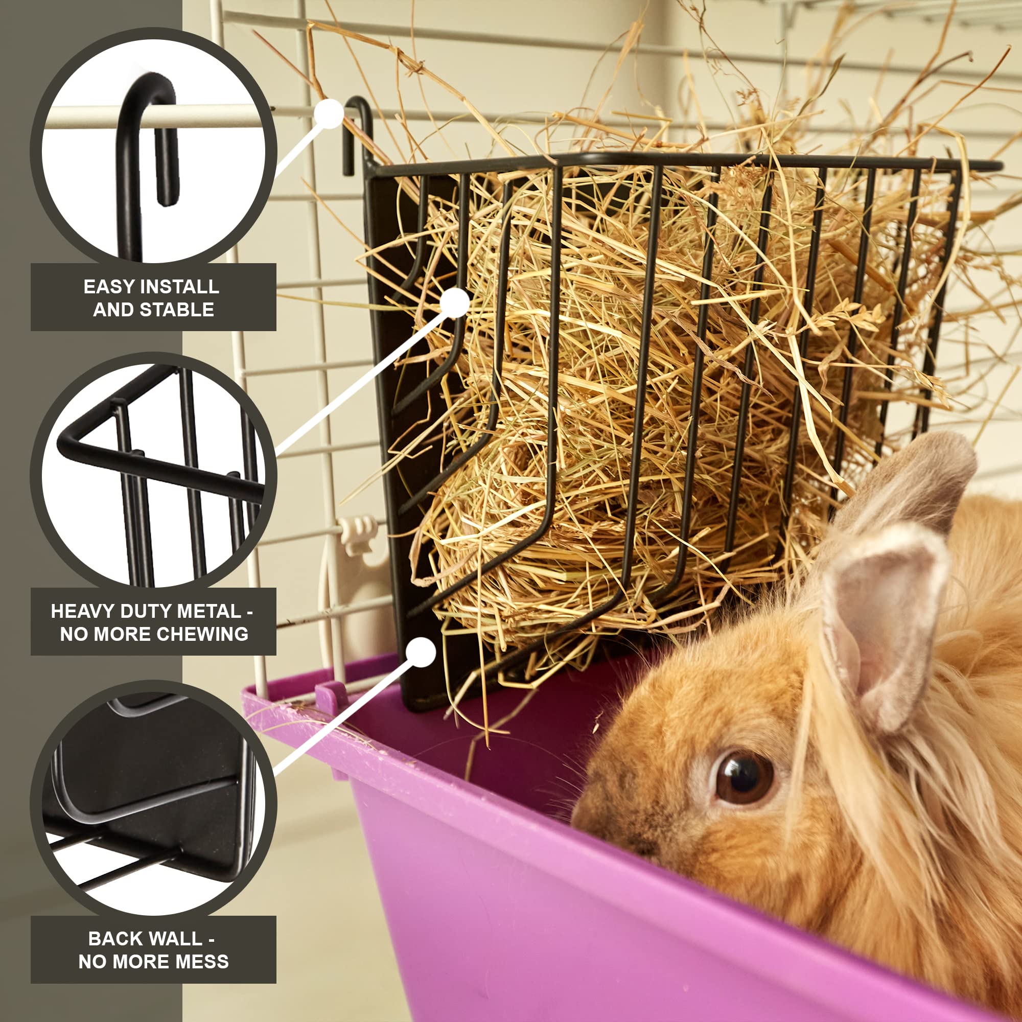 Hay Feeder for Rabbit, Guinea Pig, Bunny, Chinchilla, Heavy Duty Metal Rack Hay Holder - 7.3x4.3x6.7 inch - Good