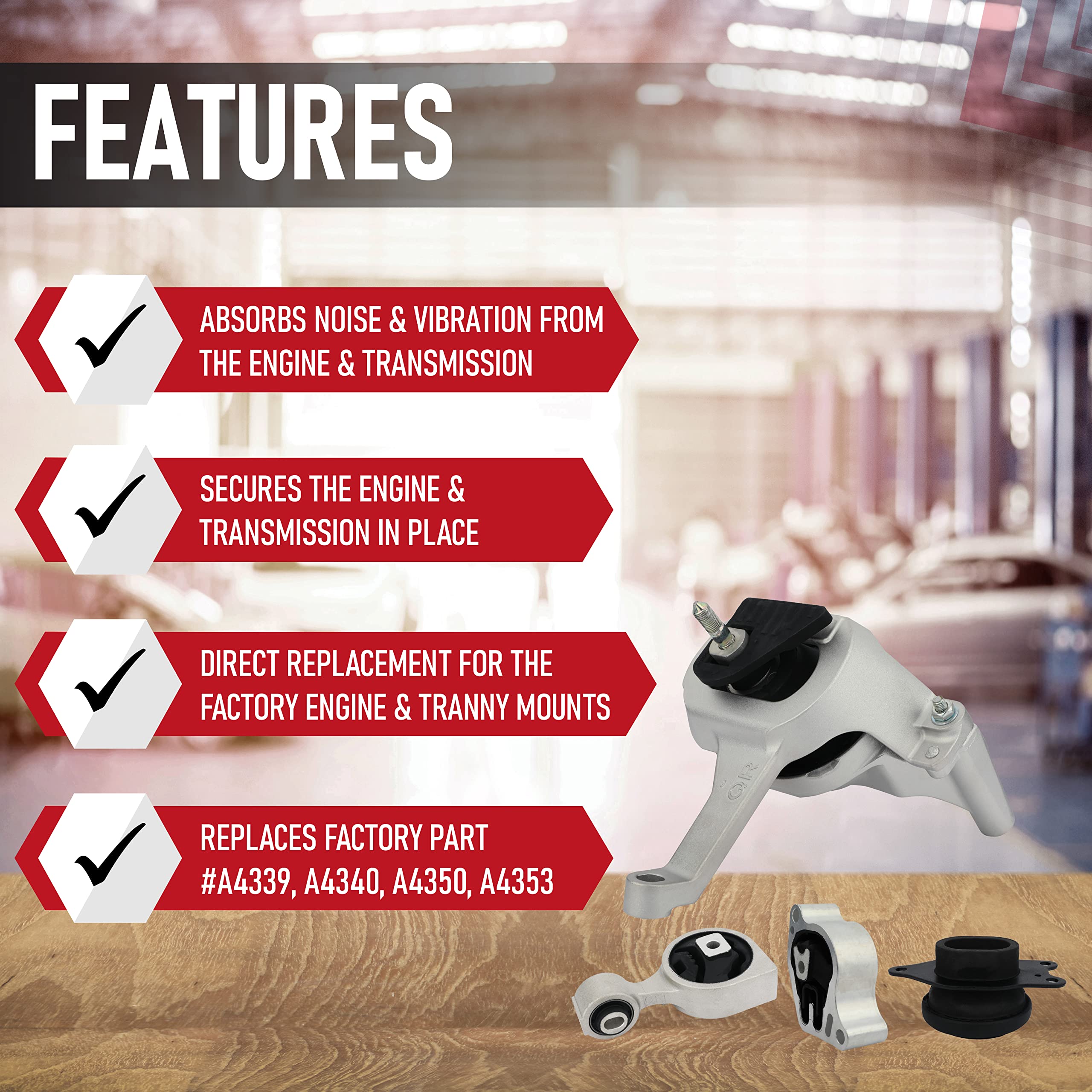 Engine Motor and Transmission Mount Set of 4 - Fits Nissan Altima 2007-2012 2.5L Automatic Transmission - Replaces A4339, A4340, A4350, A4353 - Front, Right, Left, Rear Mount - Very Good