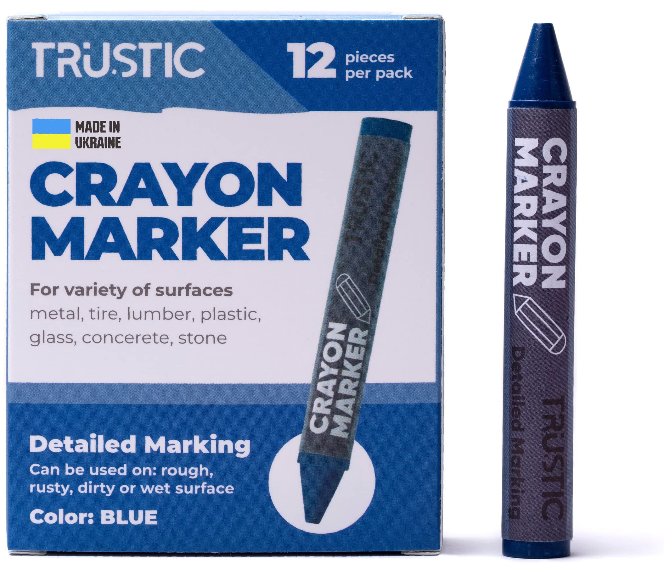 Trustic Universal Crayon Wax Marker for Industrial and Craft Detailed Marking on Lumber Metal Carton Ceramics Concrete Glass Plastic Tire 4 x 1/2", Pack of 12 - Good