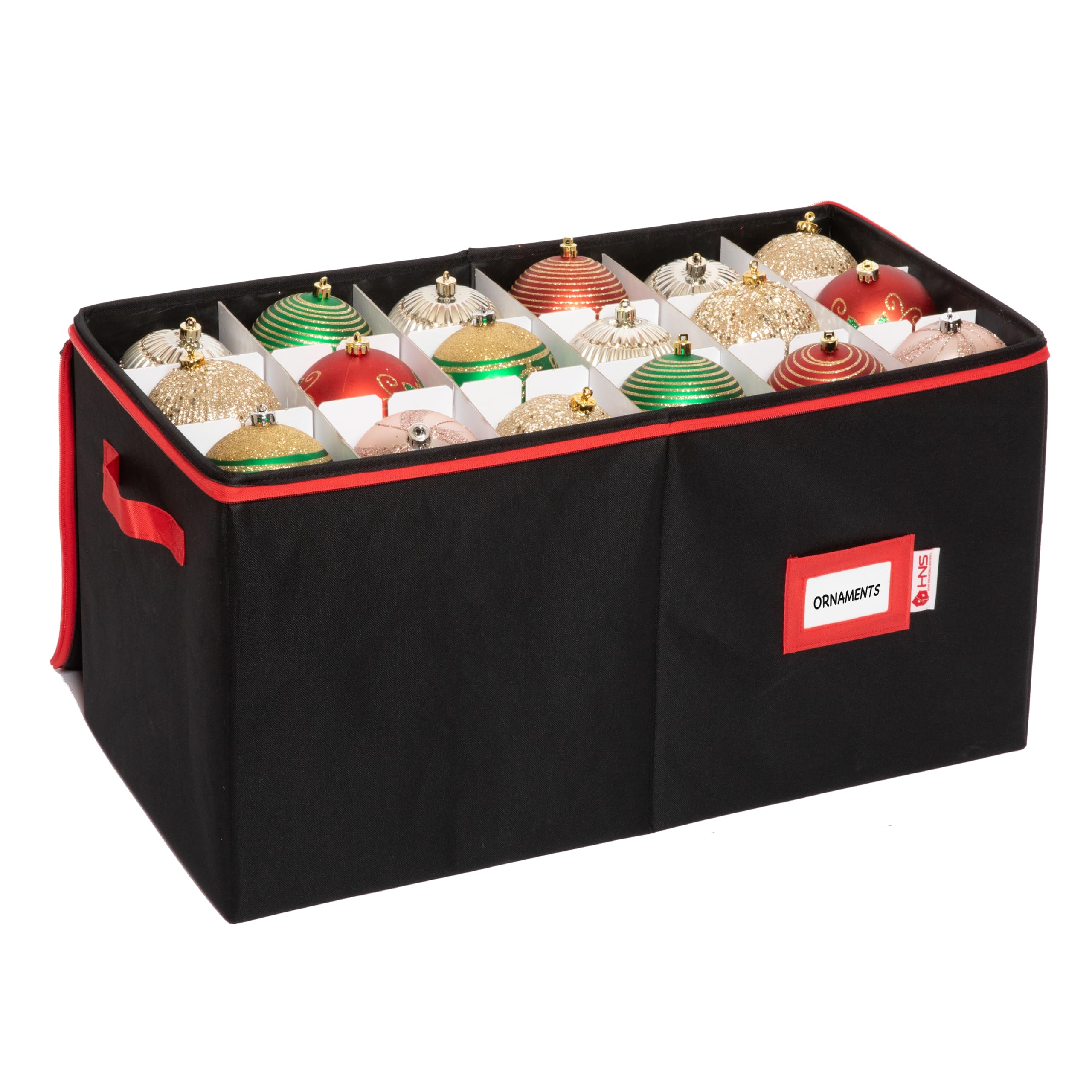 Christmas Ornament Storage Container with Dividers -Box Stores Up to 54-4" Ornaments, Zippered, Convenient, Adjustable, Heavy Duty 600D, Organizer Bin to Protect and Store Holiday Décor - Acceptable
