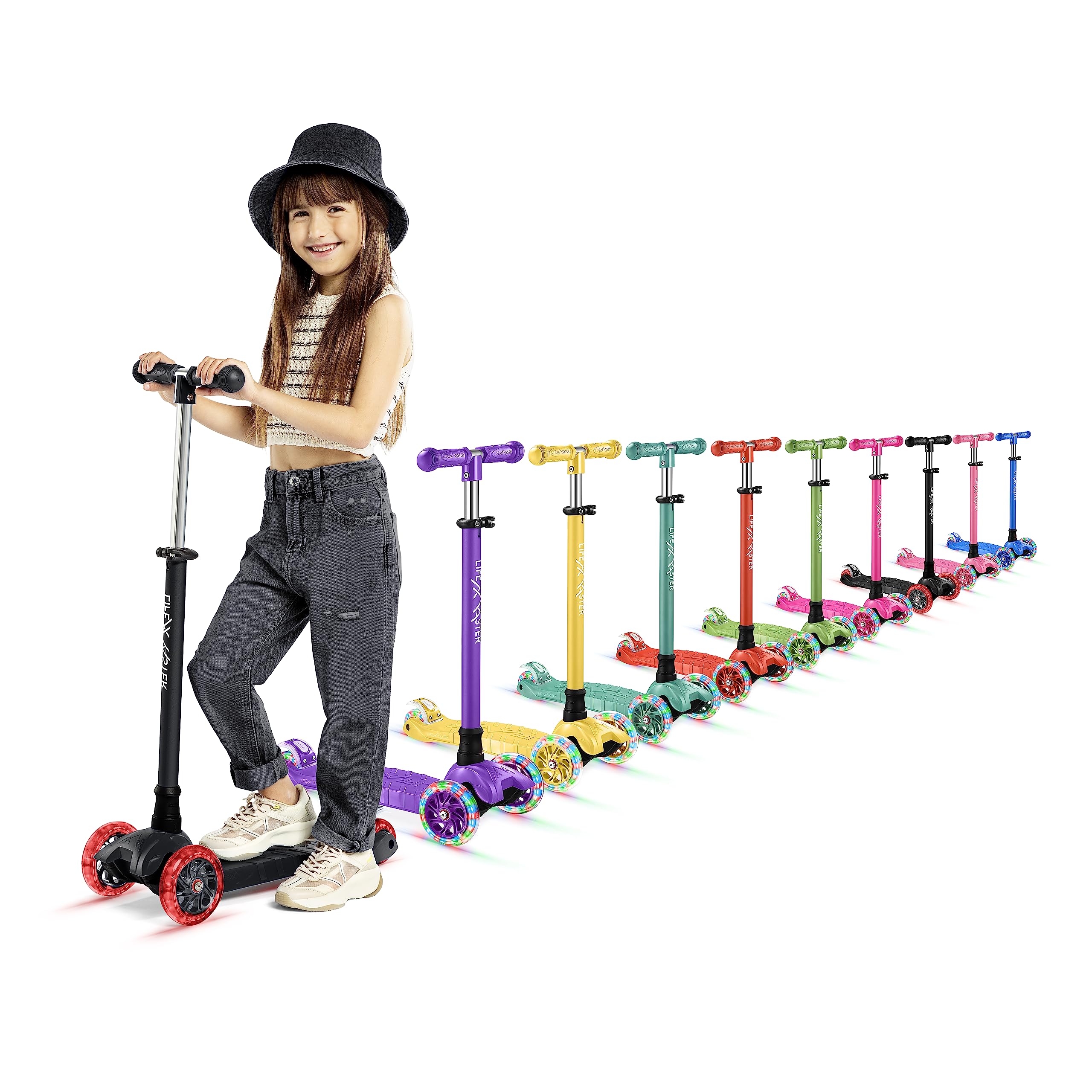 Kids Scooter – Children and Toddler 3 Wheel Kick Scooter – LED Wheel Lights Illuminate When Rolling– Adjustable Handlebar – Indoor and Outdoor - by Lifemaster  - Acceptable