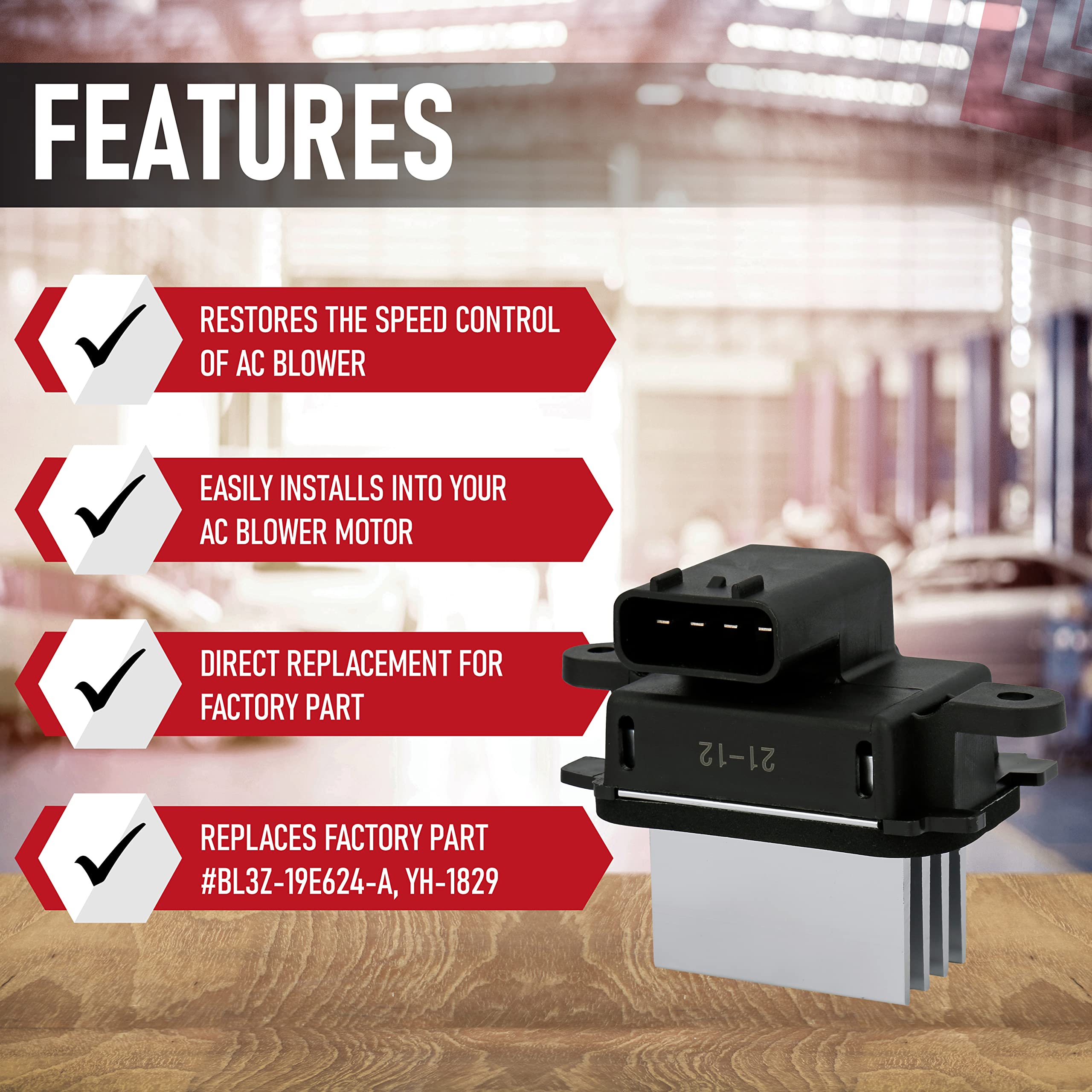 HVAC Blower Motor Resistor - Compatible with Ford & Lincoln Vehicles - Expedition, F150, Navigator - Replaces BL3Z-19E624-A, YH-1829-09, 10, 11, 12, 13, 14, 15, 16, 17 - Dual Zone ATC - Very Good