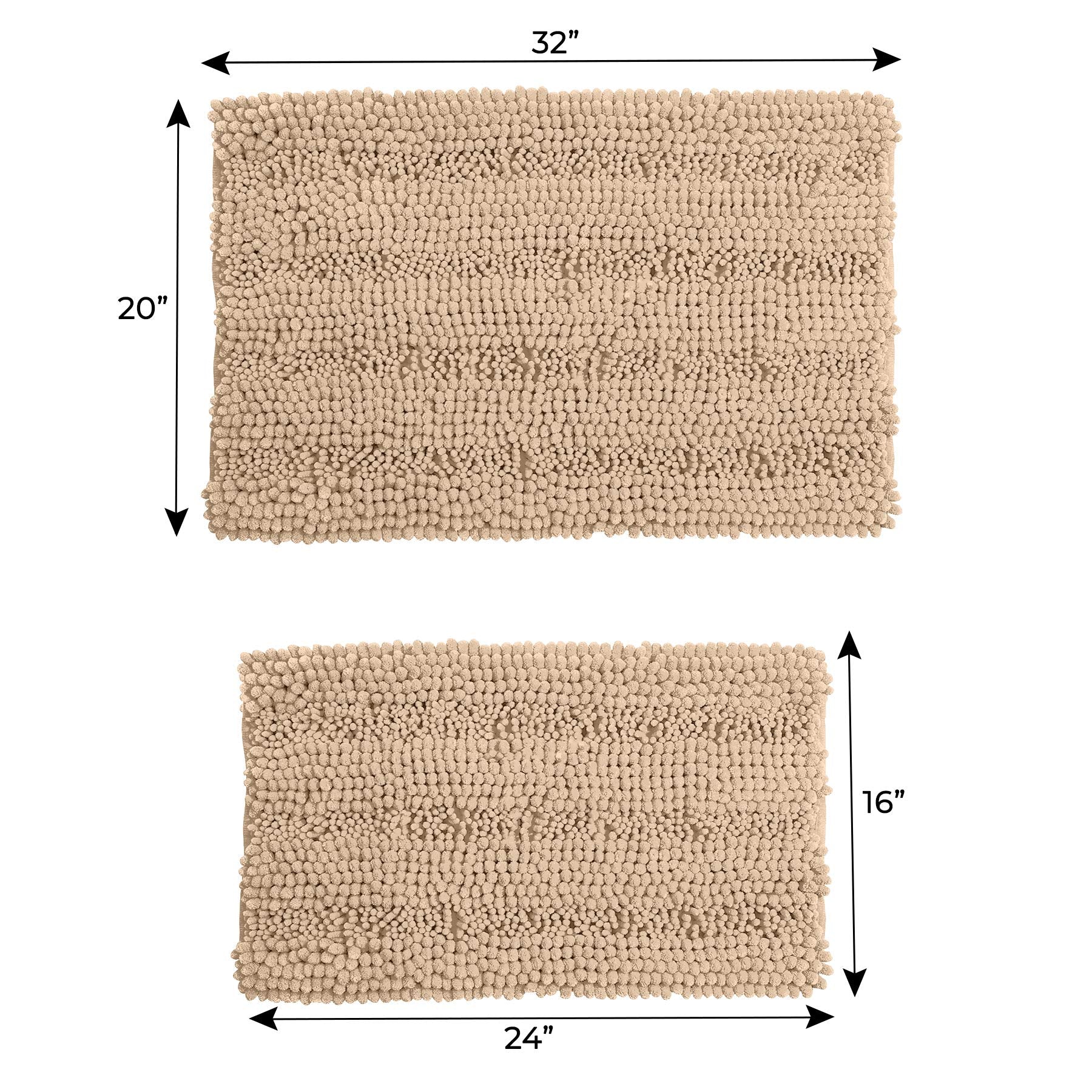 Zebrux Brown Bathroom Rugs Non Slip Thick Shaggy Chenille, Bath Mats for Bathroom Extra Soft and Absorbent - Striped Bath Rugs Set for Indoor/Kitchen - Good