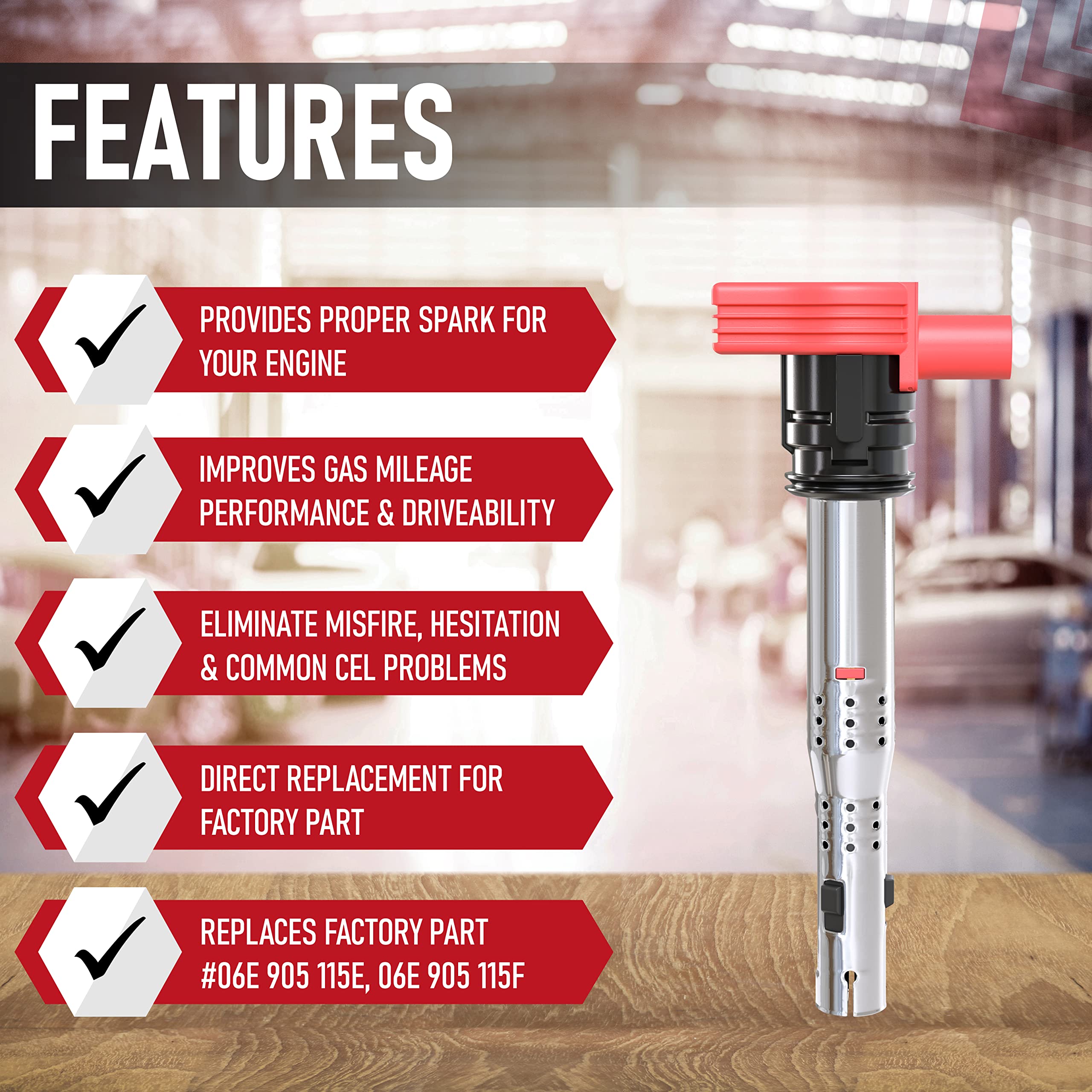 Ignition Coil Pack - Replaces 06E905115E, 06H905115B, 07K905715F - Compatible with Audi and Volkswagen Vehicles - A4, A5, A6, R8, TT, GTI, Golf, Jetta, Passat, Tiguan, MK5, MK6, 2.0T, 2.5L and more - Very Good