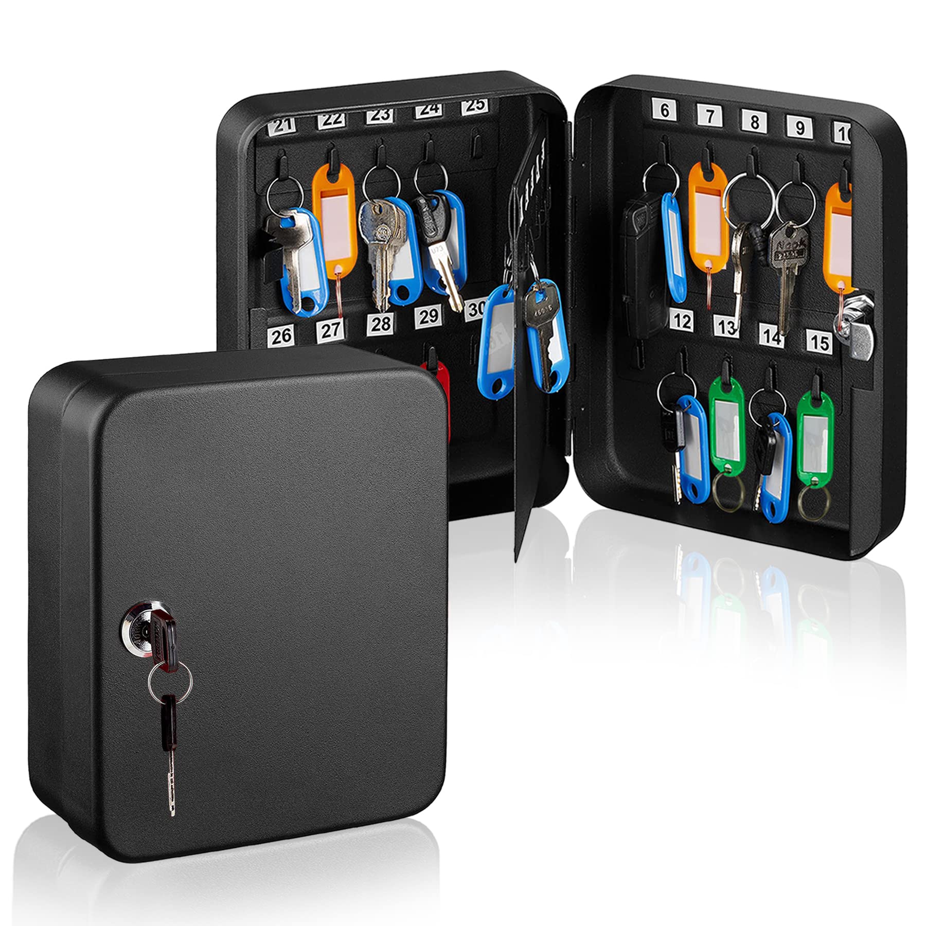 AdirOffice Key Lock Box – Wall Mounted Key Cabinet Lock Box, Car Keys Holder Box, Lockable Key Storage Box - Metal Key Box Organizer with Key Hooks for Home, Office, Garage and Valet - Like New