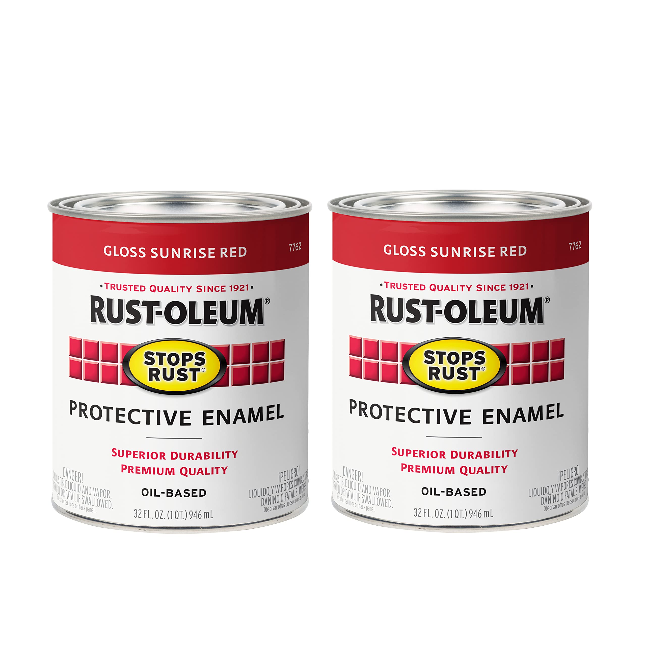 Rust-Oleum 7762502-2PK Stops Rust Brush On Paint, Quart (2 Pack), Gloss Sunrise Red, 2 Can - Like New