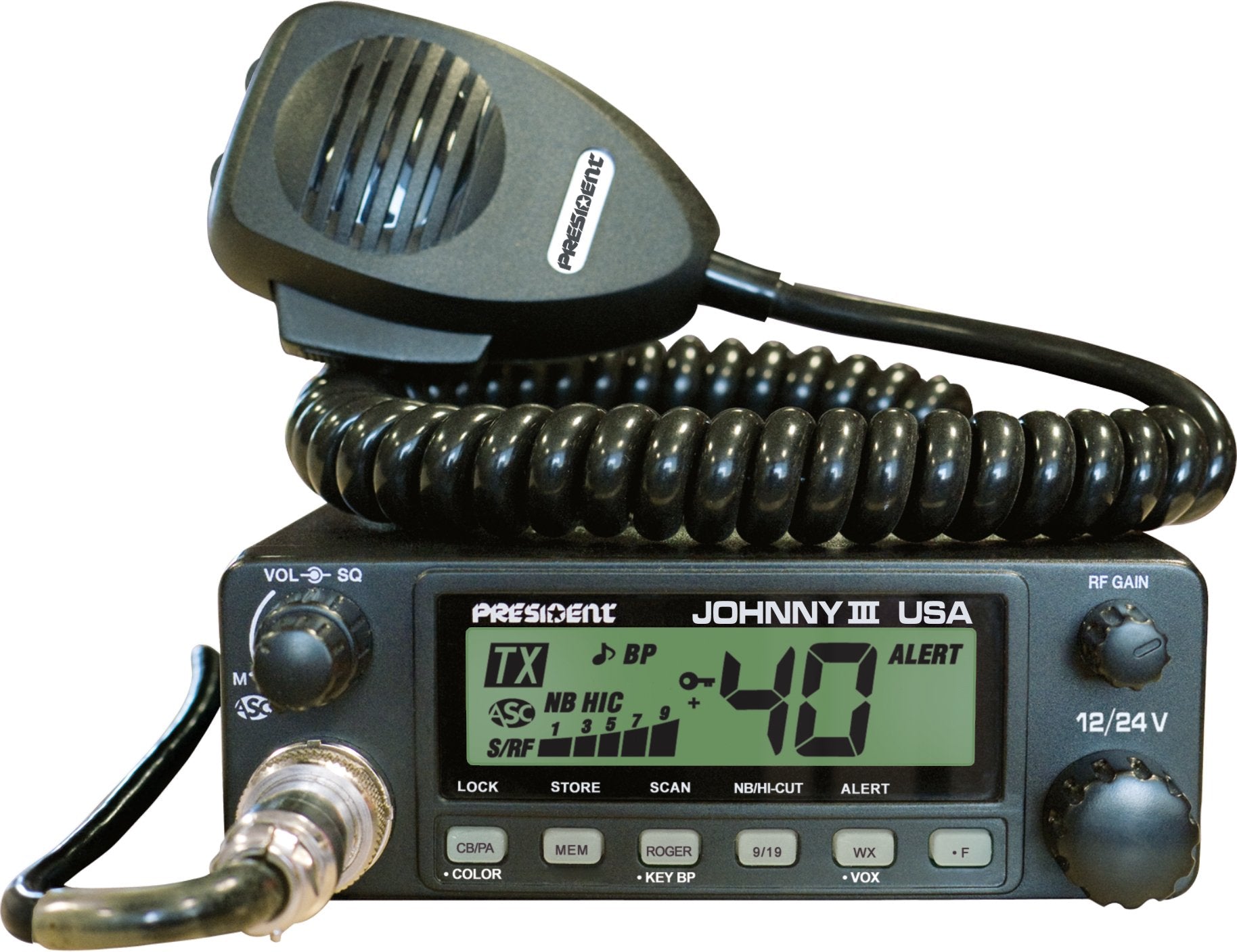 President Johnny III USA 40 Channel CB Radio 12 or 24V, Black - Like New