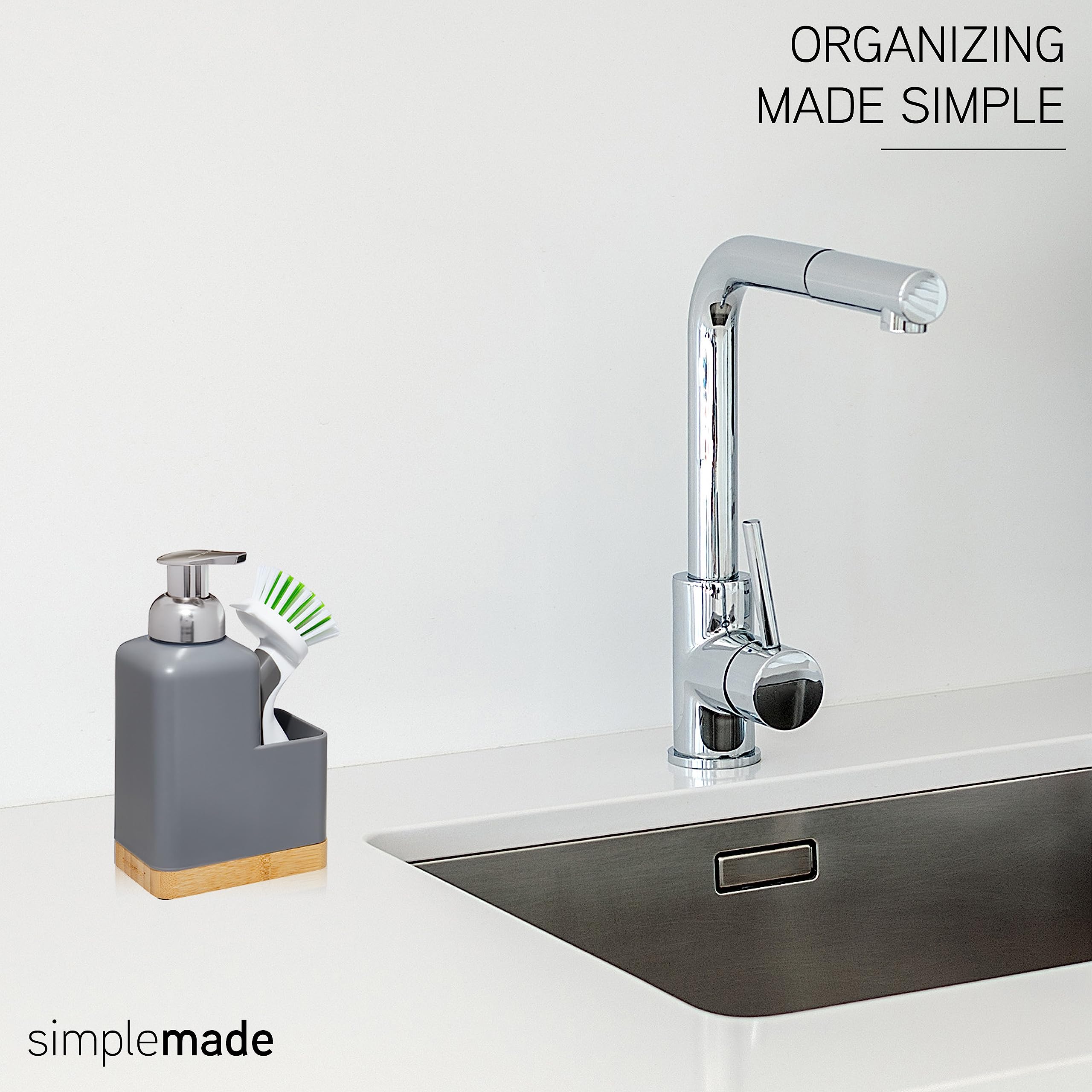 SIMPLEMADE Kitchen Soap Dispenser with Sponge Holder - Brush Holder Sink Caddy Dish Soap Dispenser for Countertop Bathroom Sink Organizer - Like New