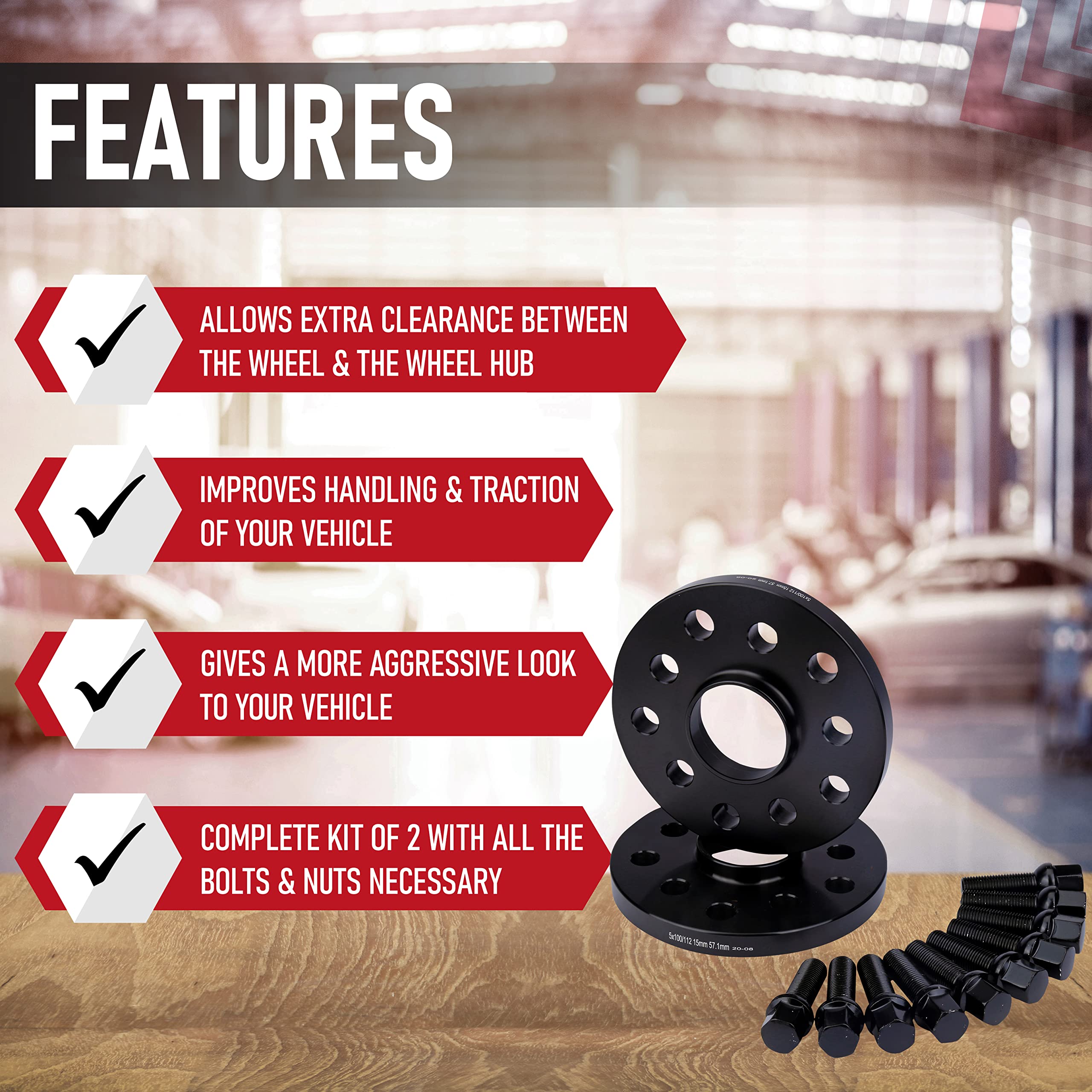 Wheel Spacer Set of 2-5x100 Pattern - 5x112mm Hub Centric 57.1mm Bore - M14 x 1.5 Studs 15mm Thick - Compatible with Audi and Volkswagen - A3, A4, A5, Golf, GTI, Jetta, Passat, Tiguan, Bettle - Like New