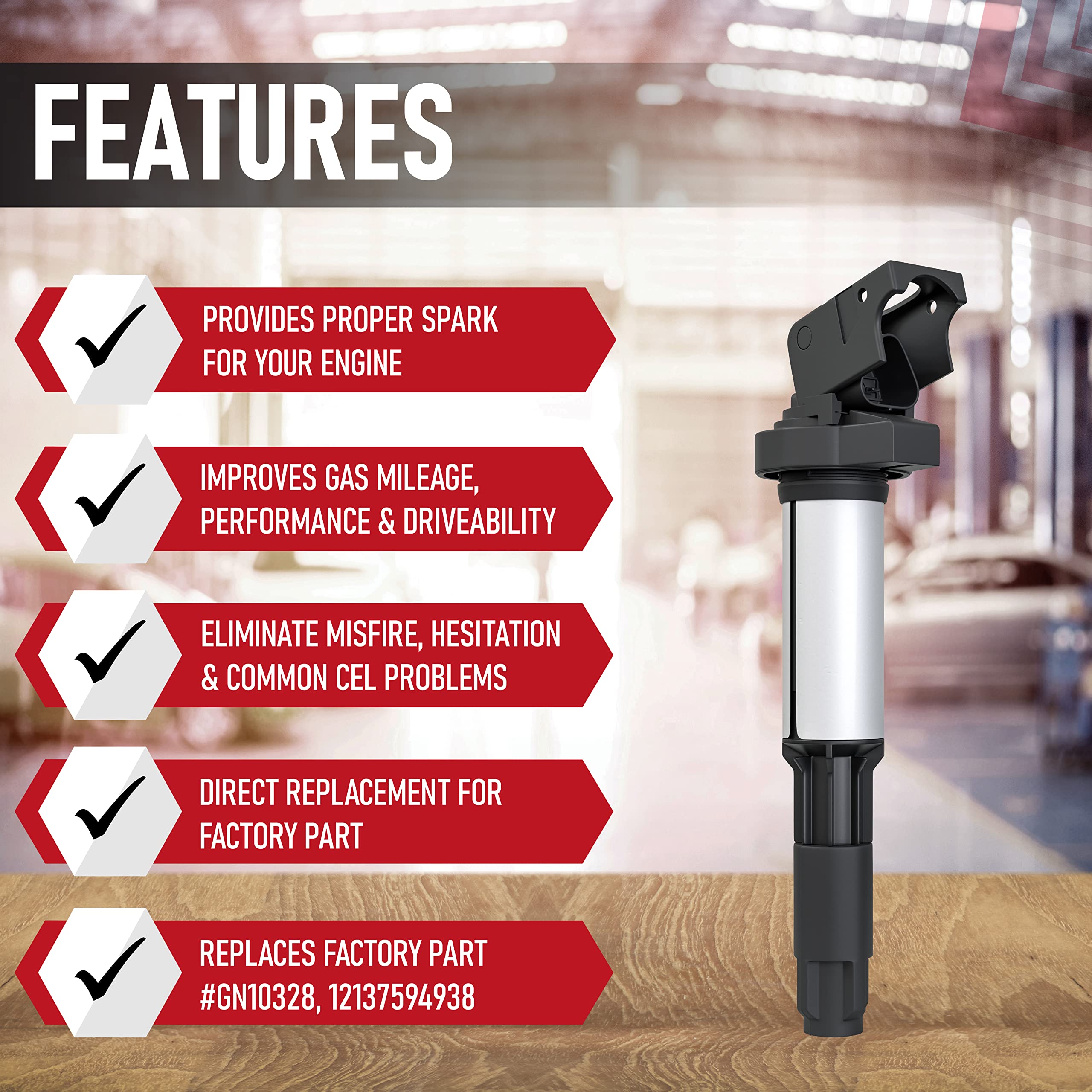 Ignition Coil Pack - Compatible with BMW Vehicles - 325i, 328i, 325ci, 330ci, 335i, 525i, 545i, 745Li, X3, X5 and more - Replaces GN10328, 12137594936 - Like New