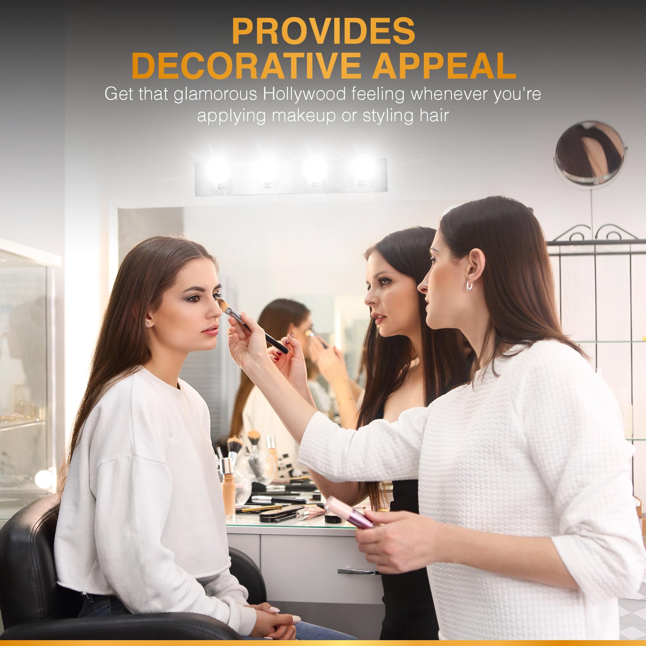 DYSMIO Lighting Four Light Vanity Strip - Hollywood Style Mirror Fixture with Chrome Plates � Salon-Grade Accessories for Bedroom, Bathroom, Dressing Room, Makeup Studio - 24 x 4.25 Inches - Very Good