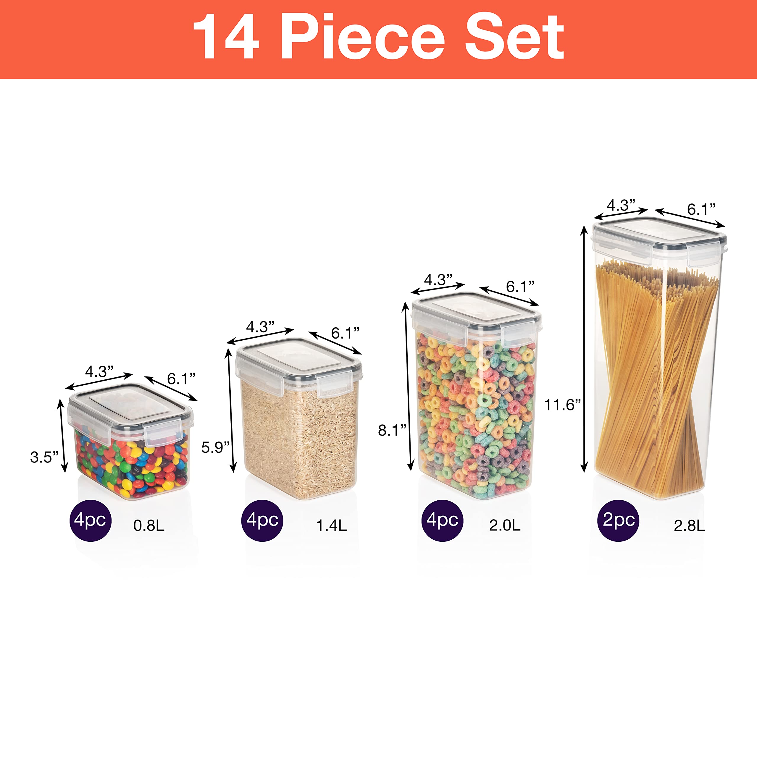 ClearSpace Airtight Food Storage Containers – Pack BPA Free Kitchen Organization Set for Pantry Organization and Storage, Plastic Canisters with Durable Lids Ideal for Cereal, Flour & Sugar - Like New