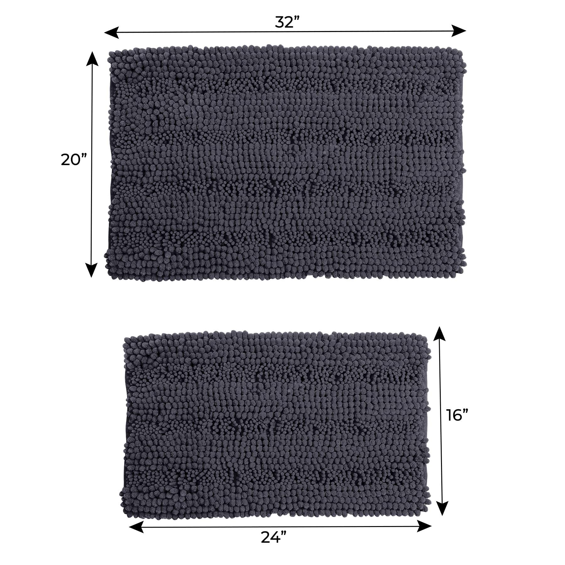 Zebrux Non Slip Thick Shaggy Chenille Bathroom Rugs, Bath Mats for Bathroom Extra Soft and Absorbent - Striped Bath Rugs Set for Indoor/Kitchen - Good