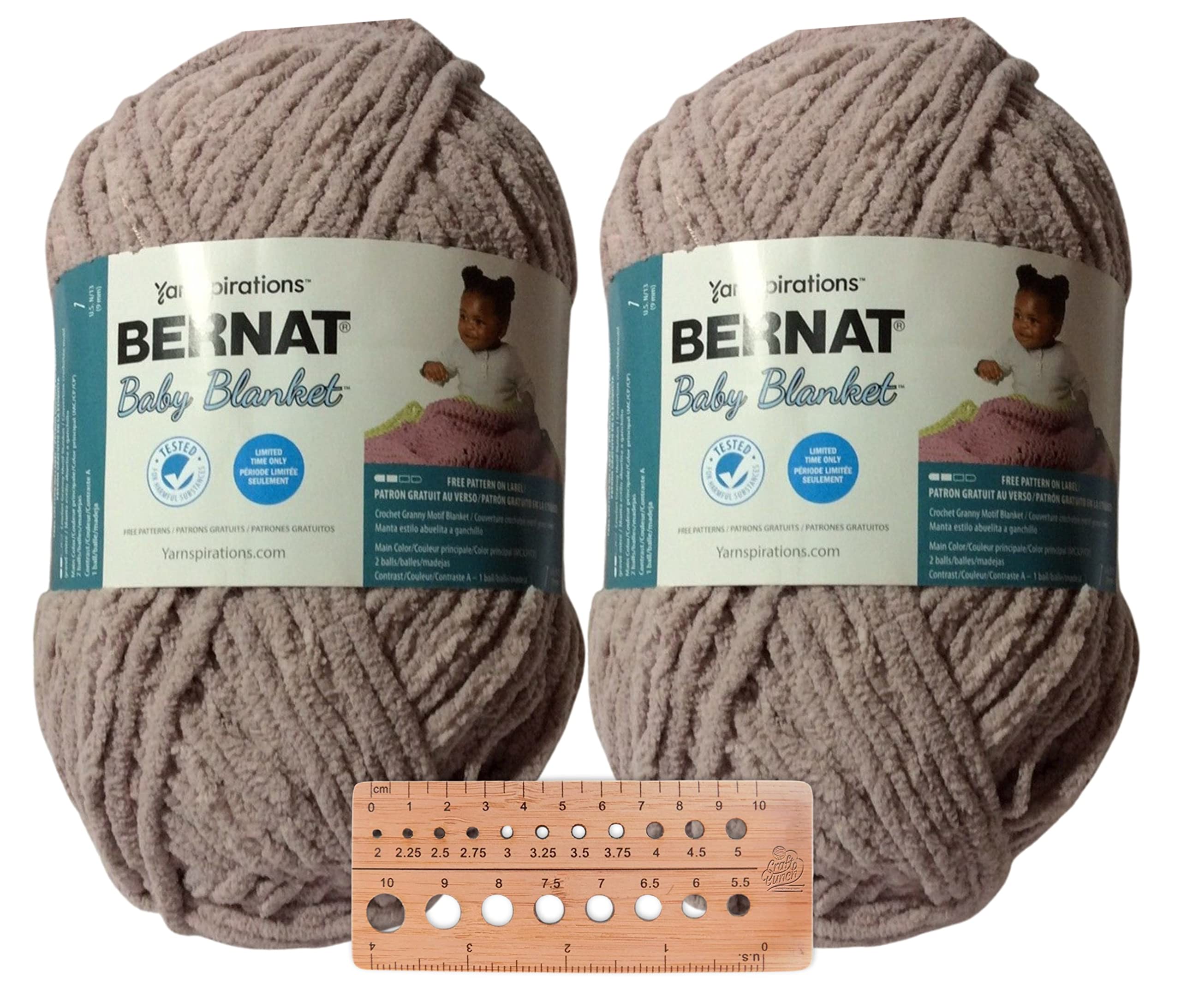 Bernat Baby Blanket Yarn - Big Ball (10.5 oz) - 2 Pack with Knitting Needle Gauge (Mushroom)