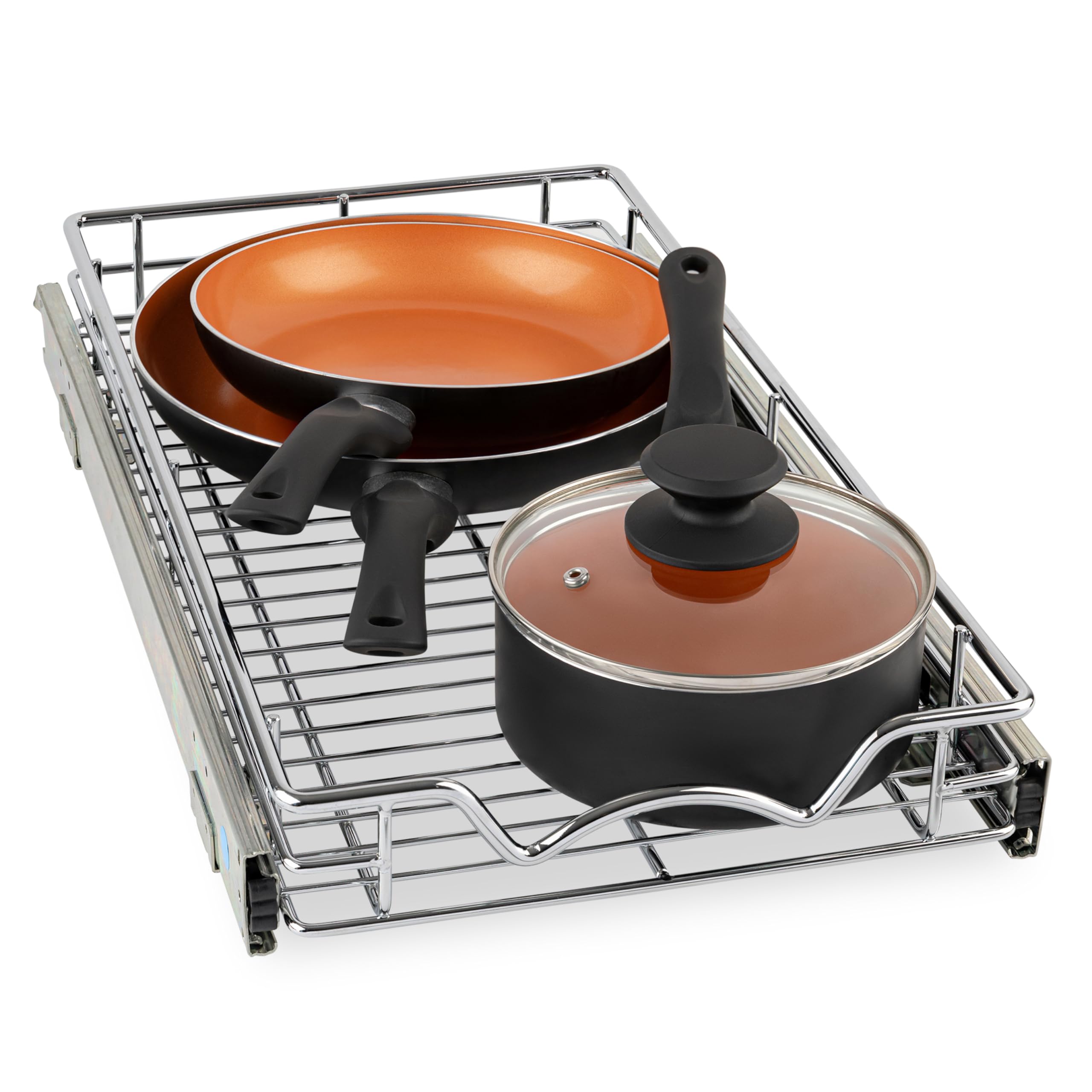 HOLD N' STORAGE Pull Out Cabinet Organizer, Heavy Duty-with Lifetime Limited Warranty -11�W x 21�D - Requires At Least a 12-1/4� Cabinet Opening, Steel Metal cabinet drawers slide out, Chrome Finish - Very Good