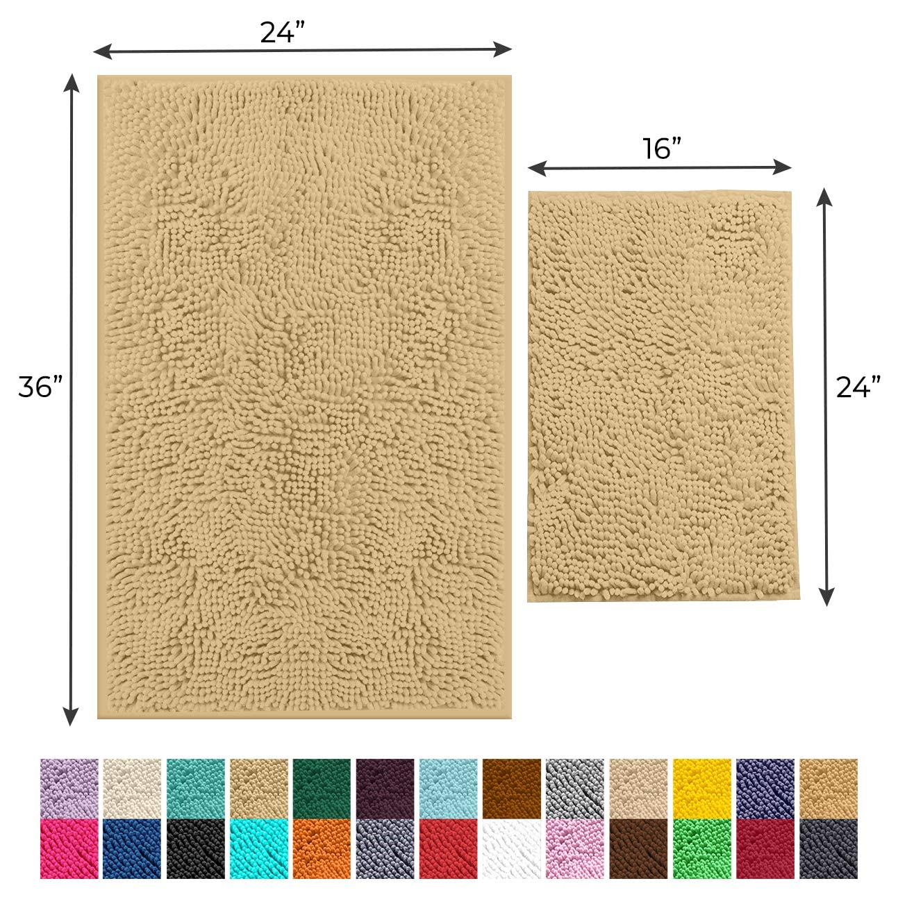 LuxUrux Bathroom Rugs Chenille 2-Piece Bath Mat Set, Soft Plush Bath Rug +Toilet Mat.1'' Microfiber Shaggy Carpet, Super Absorbent Machine Washable - Like New
