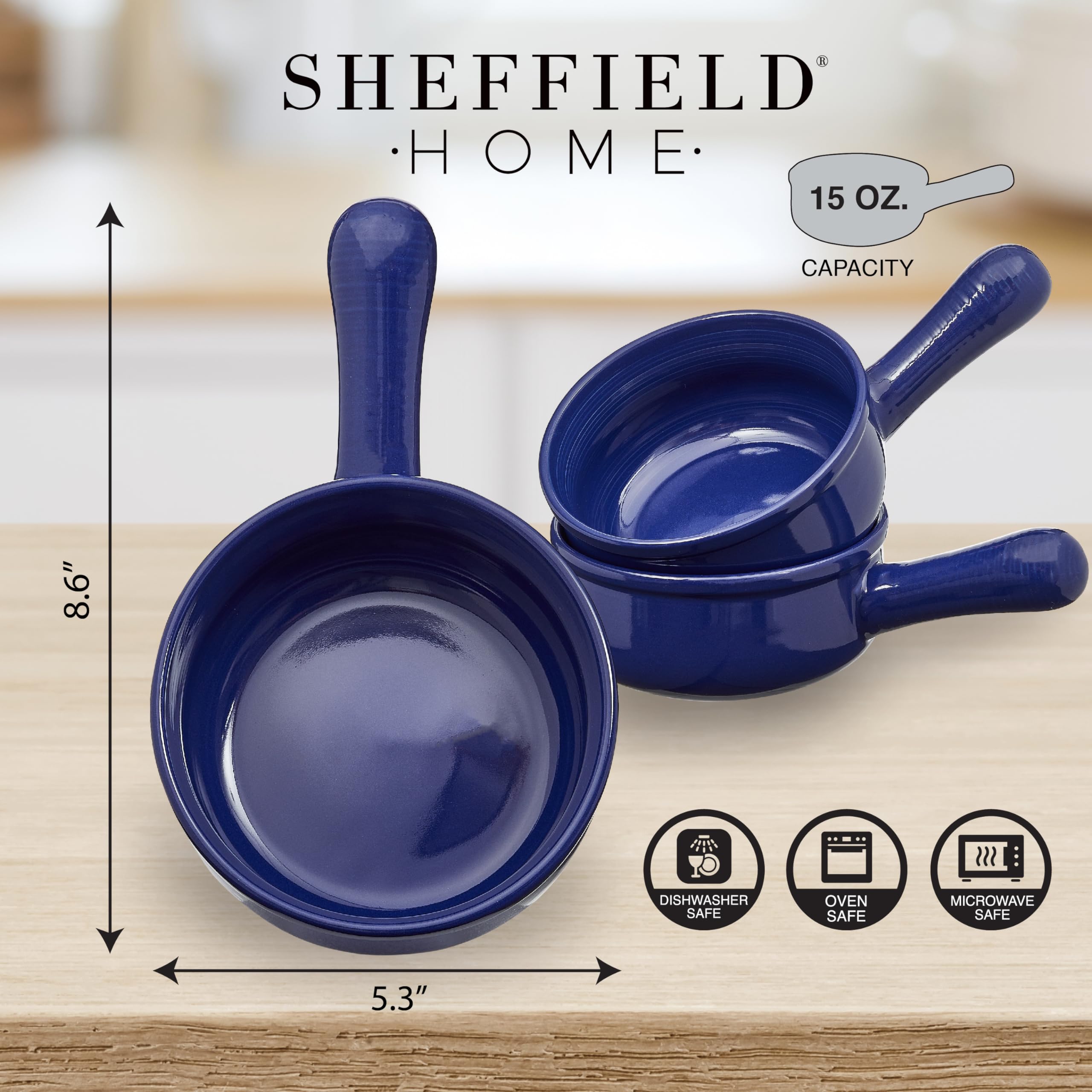 Sheffield Home Set of Ceramic Soup Bowls with Handles Serving Bowls, Dishwasher, Microwave and Oven Safe - Like New