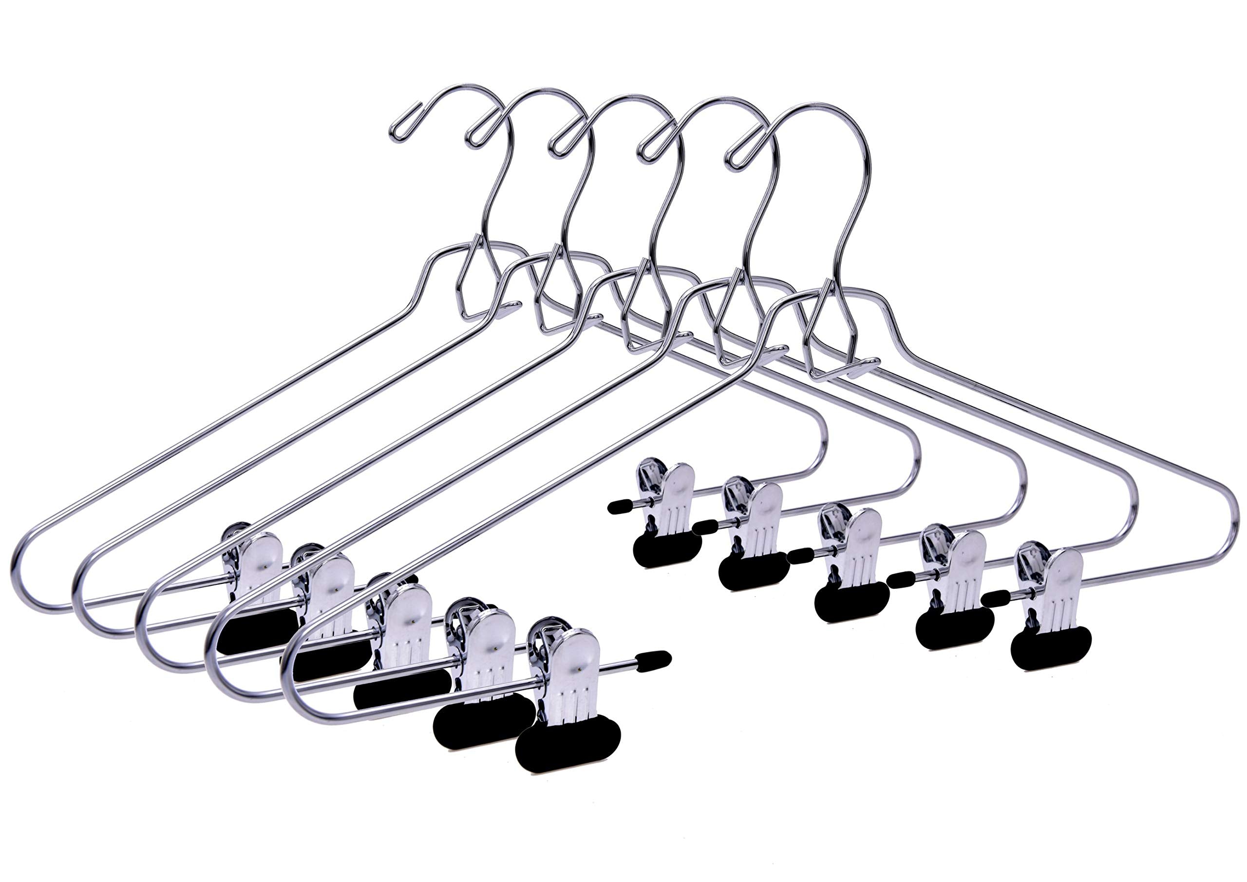 6 Quality Add-On Skirt Blouse Hanger Heavy-Duty Add-On Skirt Hangers with Clips, Multi Stackable Add on Hangers, Adjustable Wide Clip Pants Hanger, Chrome - Like New