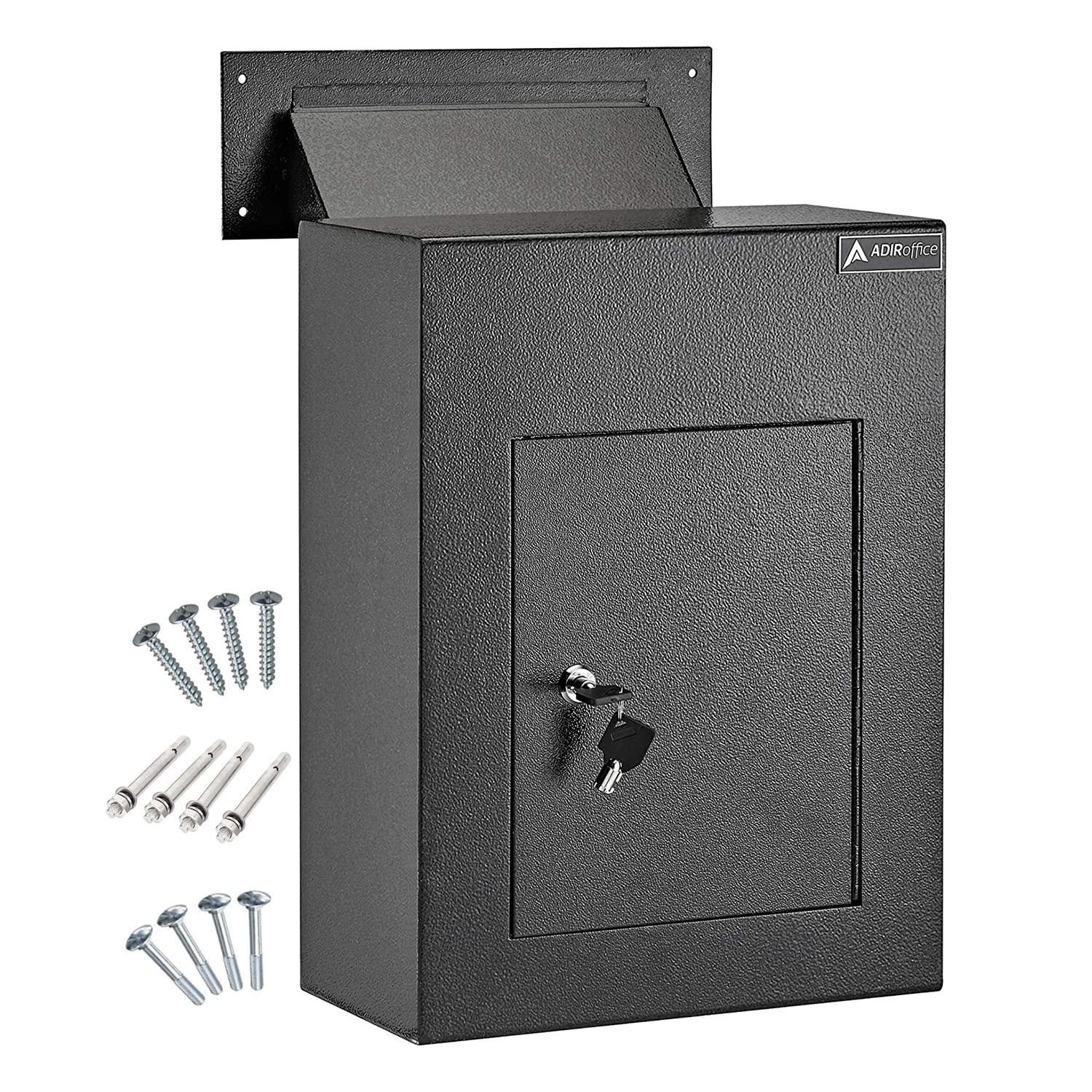 AdirOffice Through The Wall Drop Box Safe - Durable Thick Steel w/Adjustable Chute - Mail Vault for Home Office Hotel Apartment - Very Good