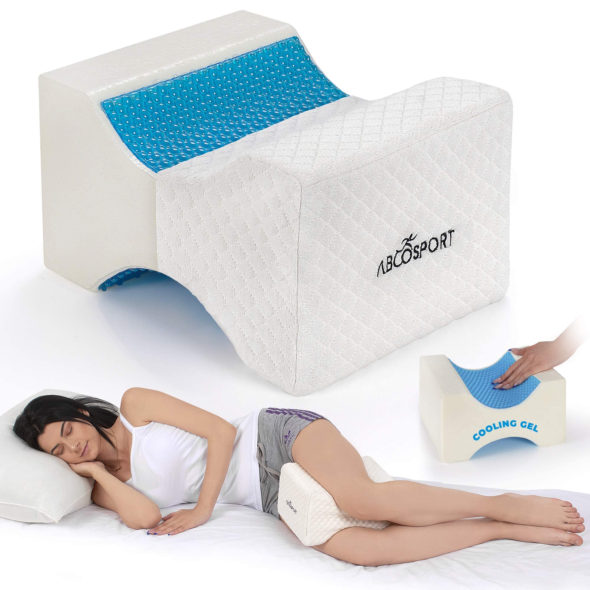 Abco Tech Memory Foam Knee Pillow with Cooling Gel - Knee Wedge Pillow, Leg Pillow for Side Sleepers, Pregnancy, Spine Alignment, Pain Relief - Pillow for Between Knees While Sleeping + Washable Cover - Good