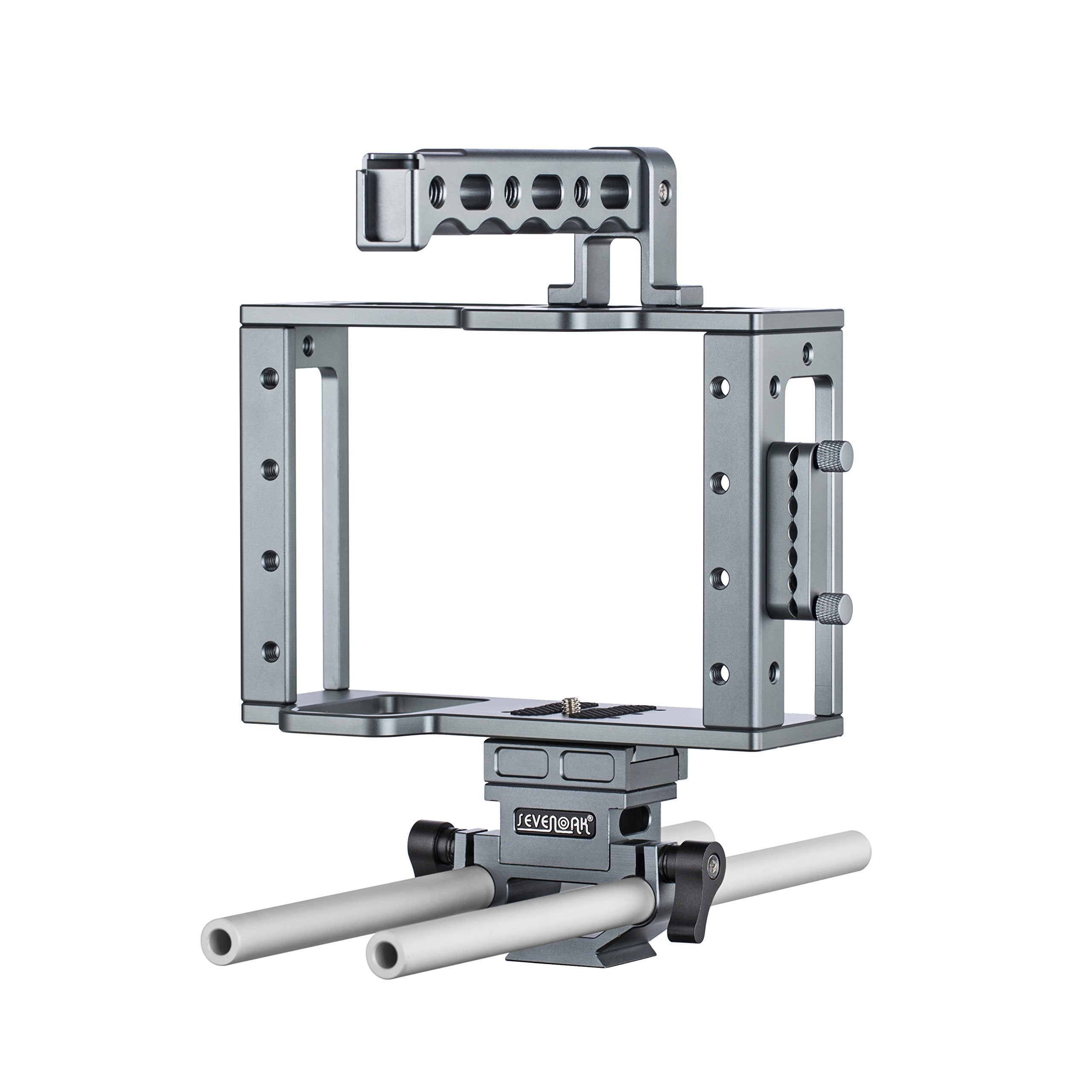 Sevenoak SK-C03 Aluminum Camera Cage with Top Handle, HDMI Adapter, and 15mm Rail System with Quick-Release Base - Universal Design fits DSLR Cameras with and Without Battery Grip - Very Good