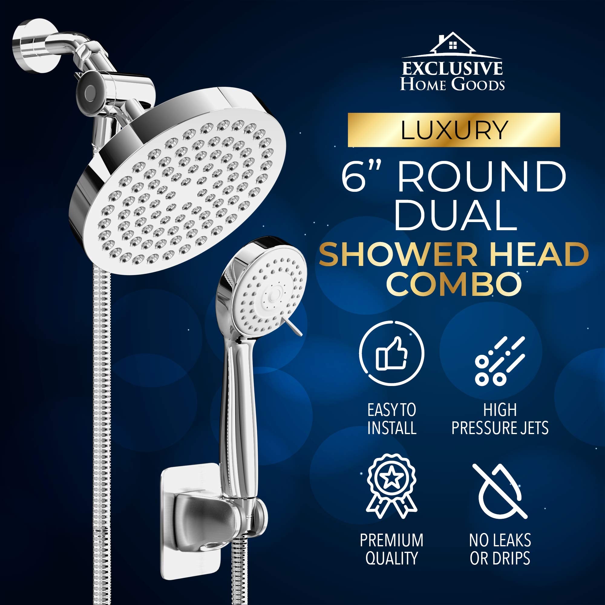 Shower Head With Handheld Combo, 6 Inch High Pressure Rainfall Showerhead With Hand Held 70 Inch Hose for Bath - Adjustable Swivel Shower Head Spray Anti-leak Nozzles - Universal Fit - Acceptable