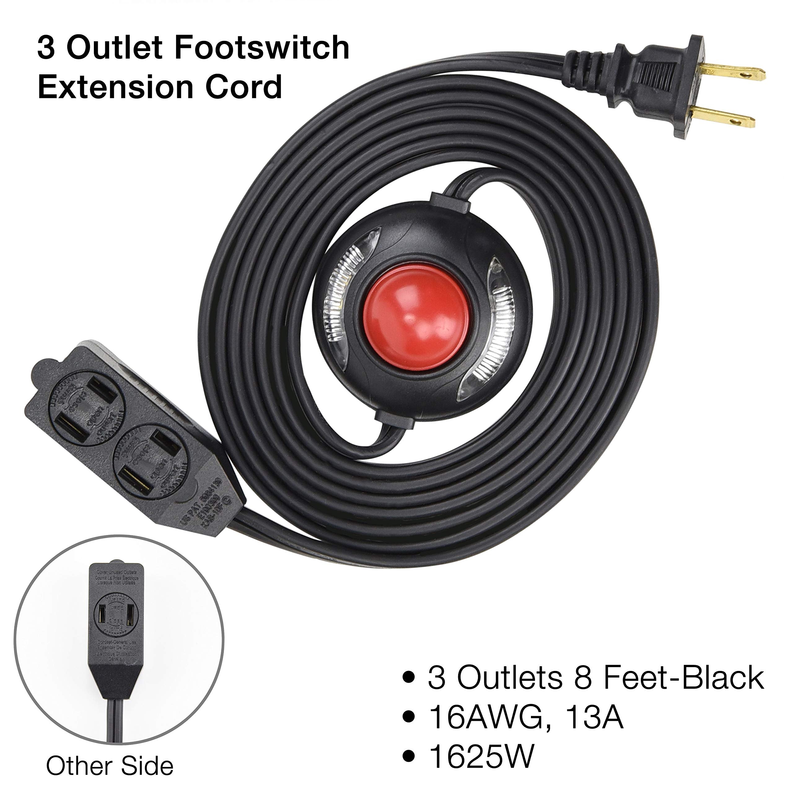 Electes 3 Outlet Extension Cord with Hand/Foot Switch and Light Indicator with Safety Twist-Lock, 16/2, Black, UL Listed - Like New
