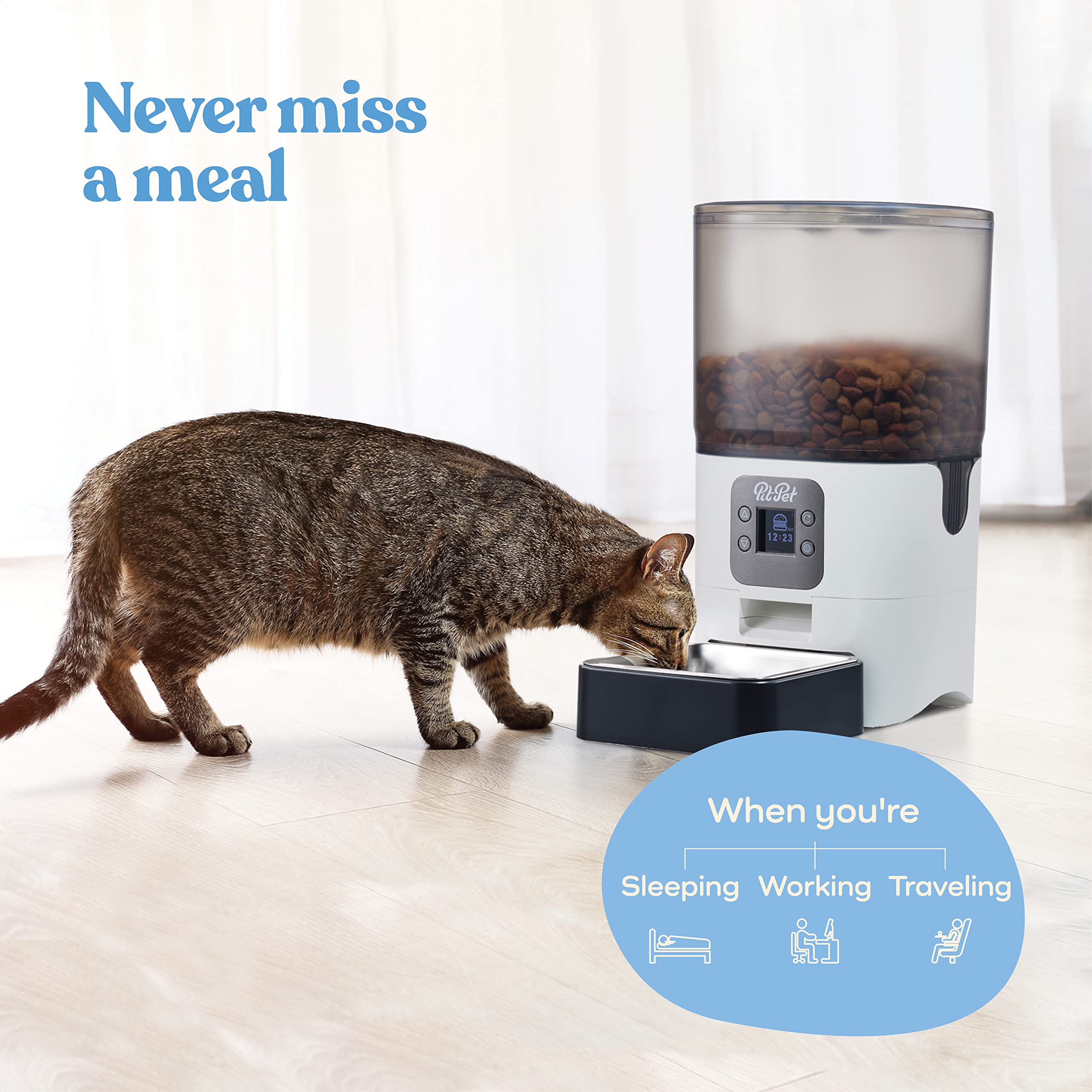 Smart Automatic Cat Feeder - 6-L Reliable Automatic Cat Food Dispenser with Display LCD Screen for Easy Set Up -Portion Control Automatic Dog Feeder  - Like New