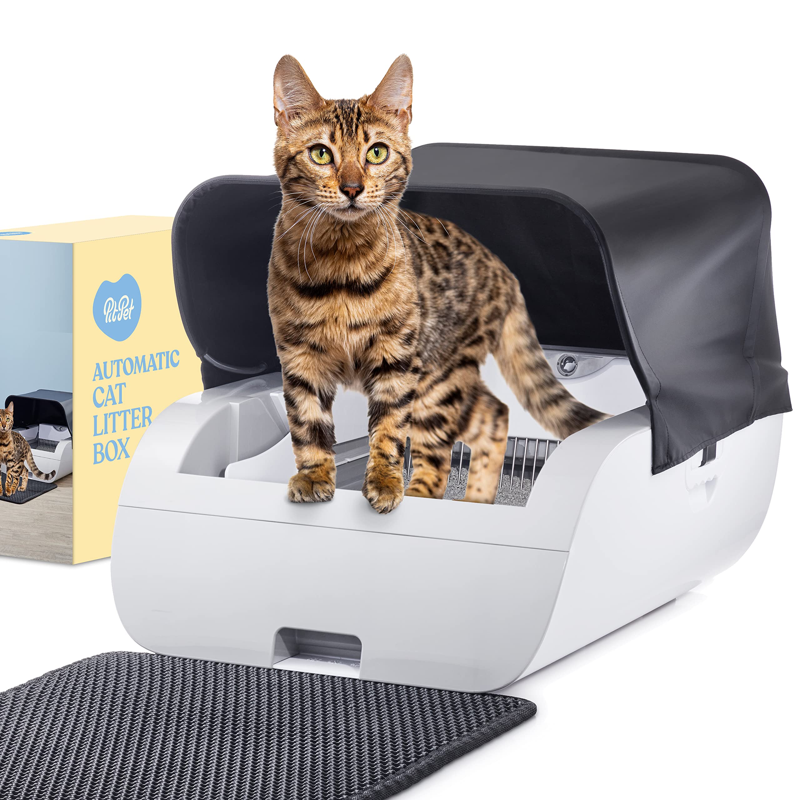 Smart Automatic Cat Litter Box - Self Cleaning Cat Litter Box with Built in Odor Eliminator -Works with Clumping Cat Litter (No Expensive Refills) Large Cat Litter Box with Hood & Litter Mat. - Acceptable