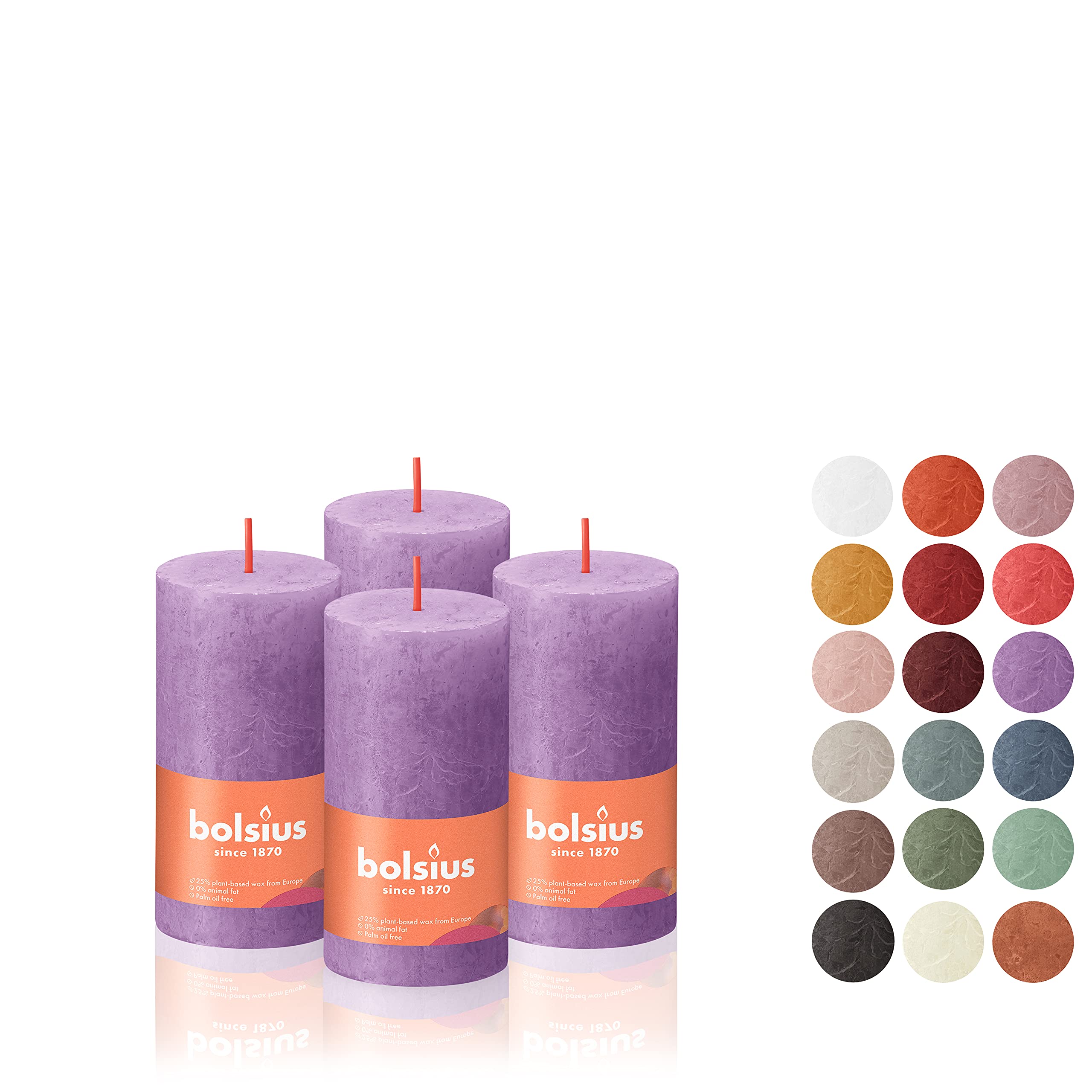 BOLSIUS 4 Pack Vibrant Violet (Purple) Rustic Pillar Candles - 2 X 4 Inches - Premium European Quality - Includes Natural Plant-Based Wax - Unscented Dripless Smokeless 30 Hour Party D�cor Candles - Acceptable