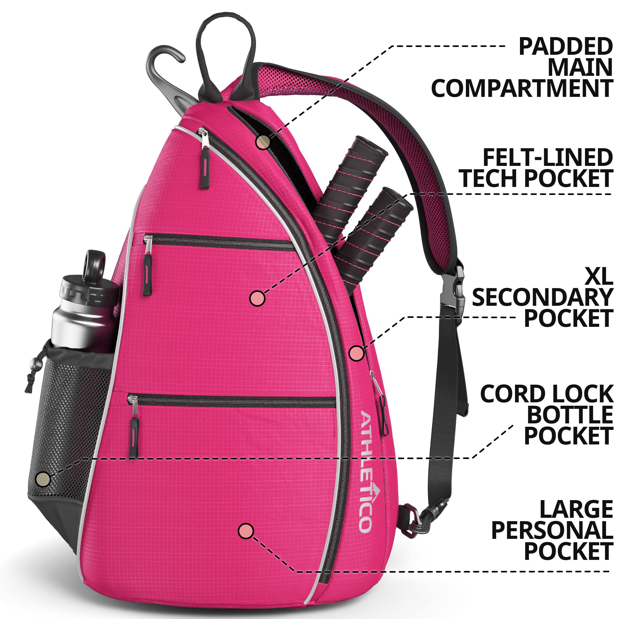 Athletico Sling Bag - Crossbody Backpack for Pickleball, Tennis, Racketball, and Travel for Men and Women (Pink) - Acceptable