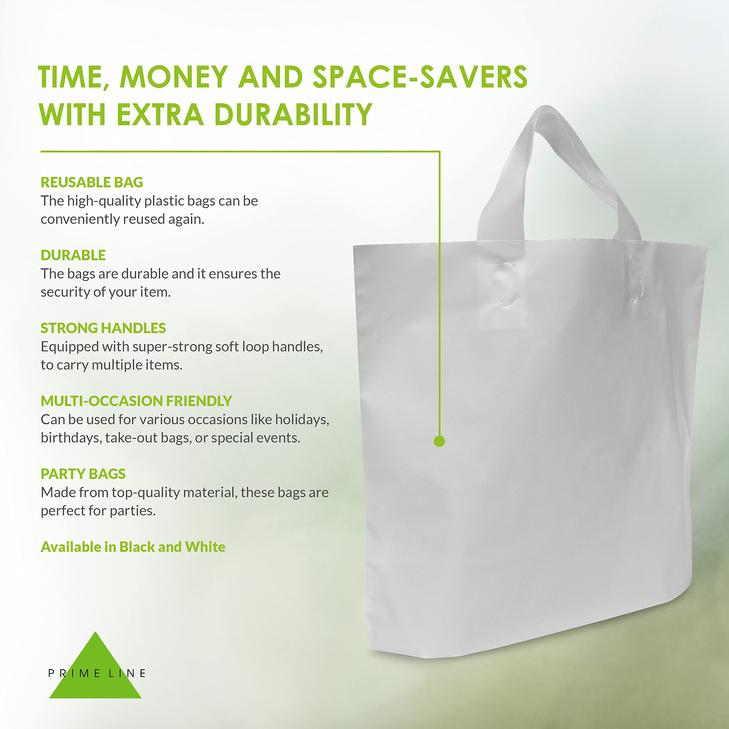 Plastic Bags with Handles - 50 Pack White Shopping Bags for Boutique, Large Opaque Plastic Tote Bags in Bulk for Small Business, Retail Stores, Parties, Events, Take Out, Thank You, Gifts - 12x4x10 - Acceptable