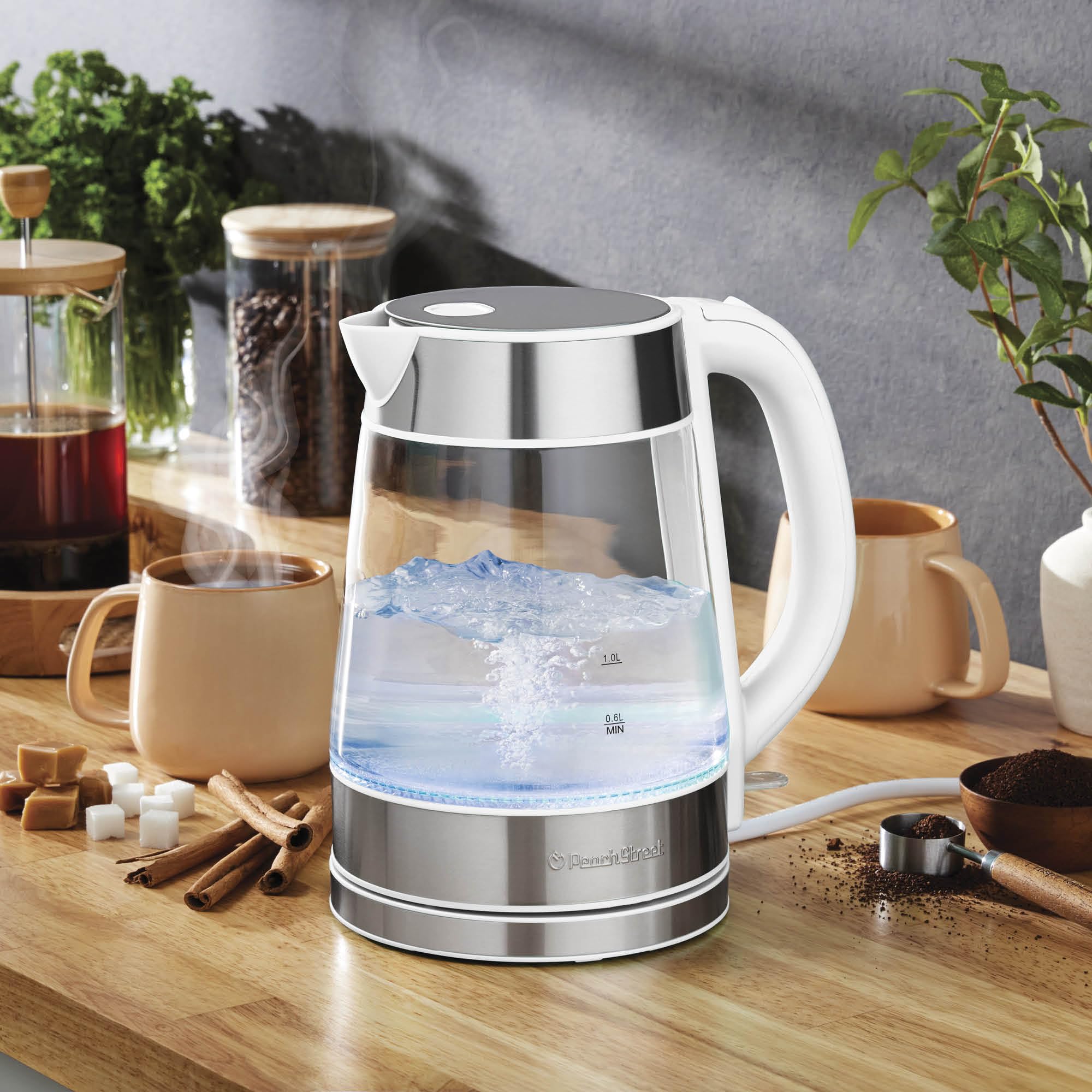 Speed-Boil Water Electric Kettle, 1.7L 1500W, Coffee & Tea Kettle Borosilicate Glass, Water Boiler, Auto Shut-Off, Cool Touch Handle, Base Detachable, LED. 360� Rotation, Boil Dry Protection (White) - Acceptable