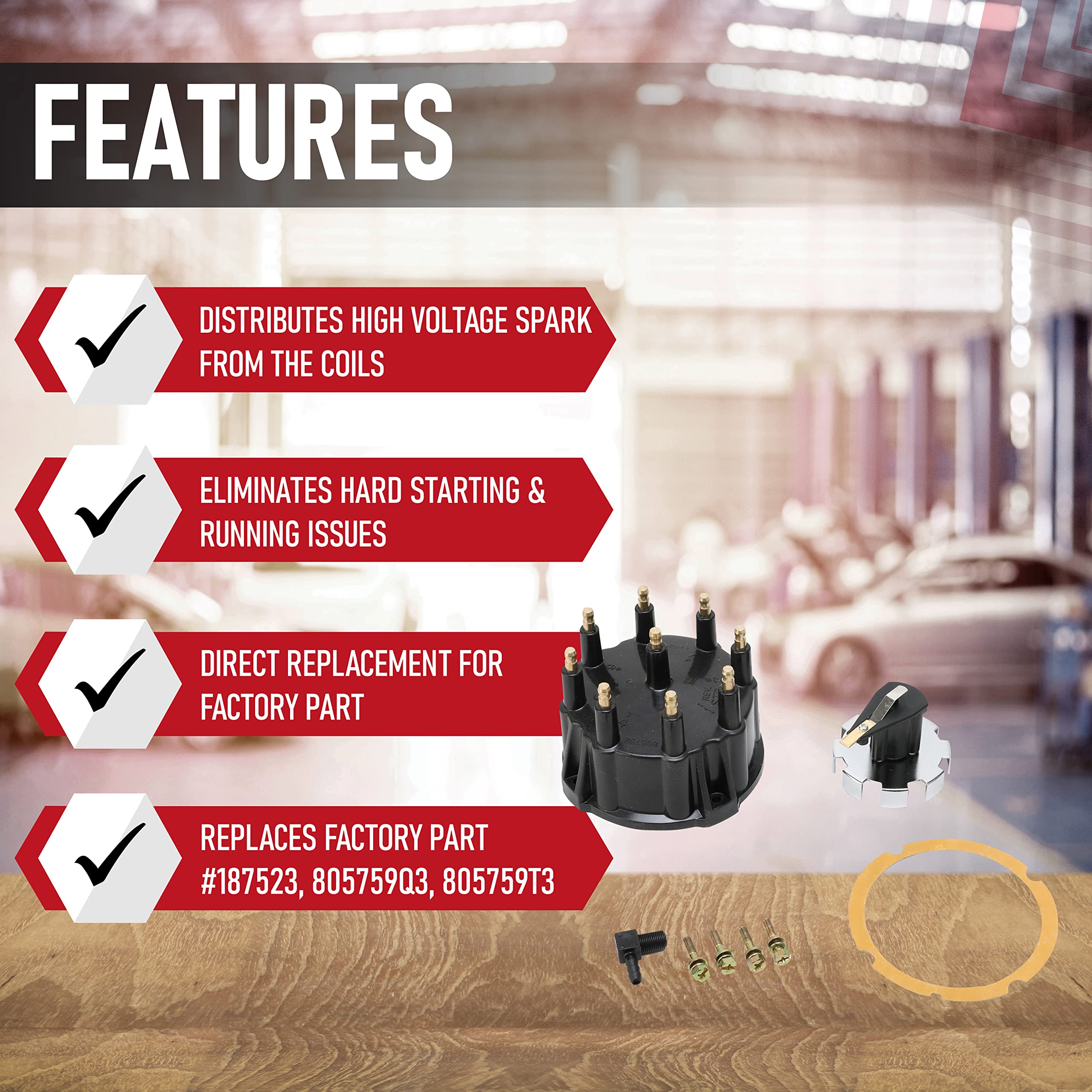 Replacement Distributor Cap Tune Up Kit - Compatible with Mercruiser GM V8 Engines with Thunderbolt IV, V HEI Ignition System - Replaces 187523, 805759Q3, 805759T3 - Rotor, Cap, Gasket - Like New