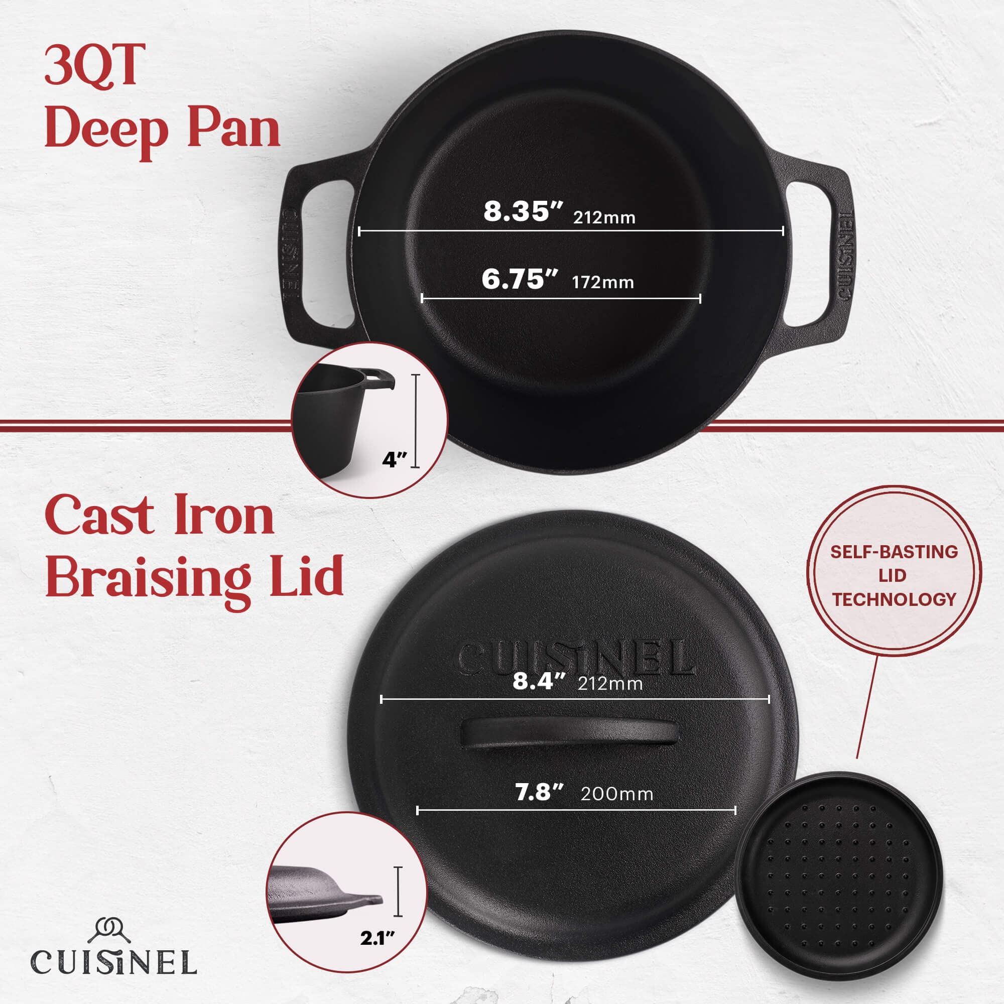Cuisinel Cast Iron Dutch Oven/Combo Cooker + Silicone Handle Holder Covers + Pan Scraper/Cleaner - Pre-Seasoned Indoor/Outdoor Bread Baking Pot and Skillet Frying Pan - Kitchen Cookware  - Like New