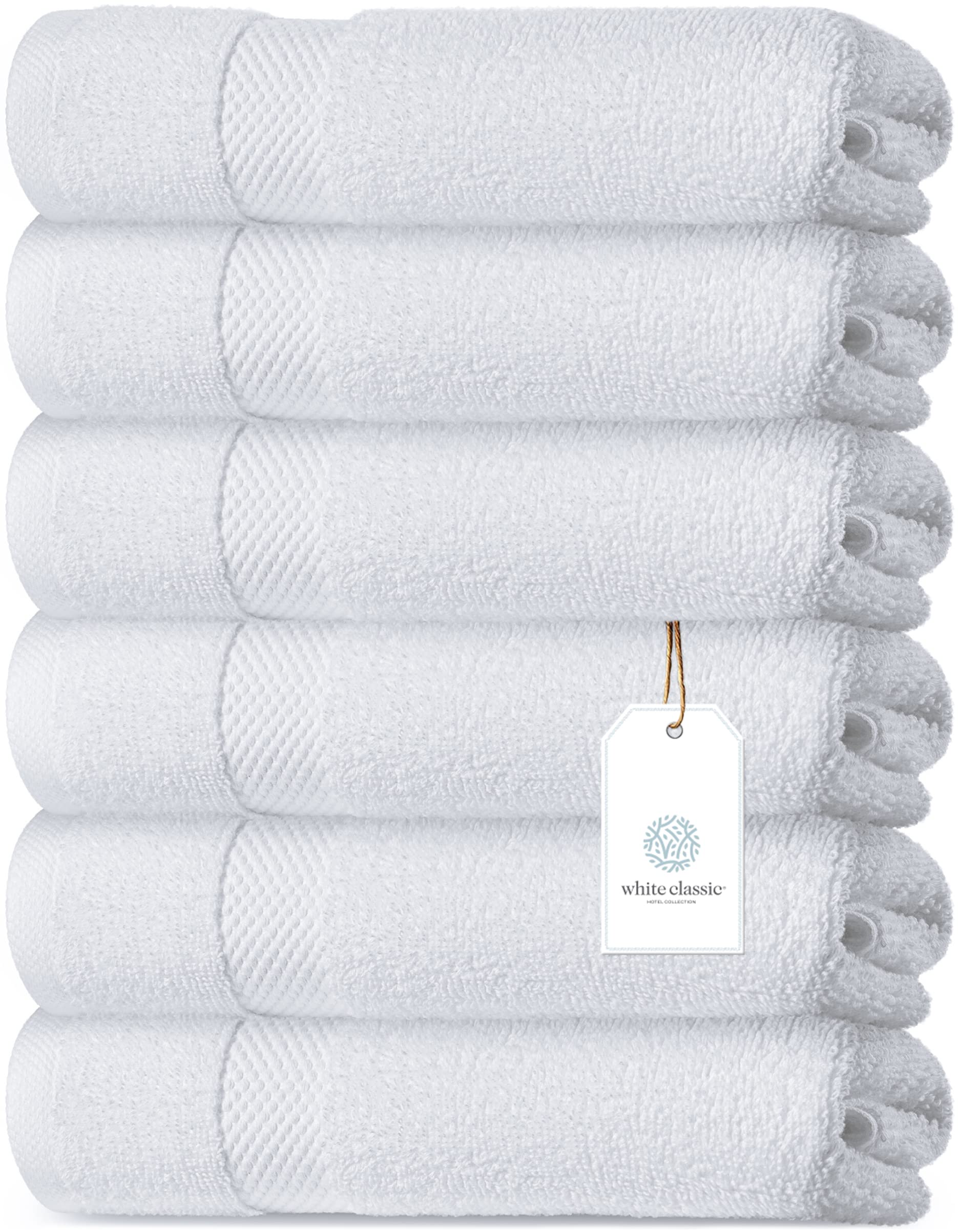 White Classic Luxury Hand Towels for Bathroom-Hotel-Spa-Kitchen-Set - Circlet Egyptian Cotton - 16x30 Inches - Set of 6 - Acceptable