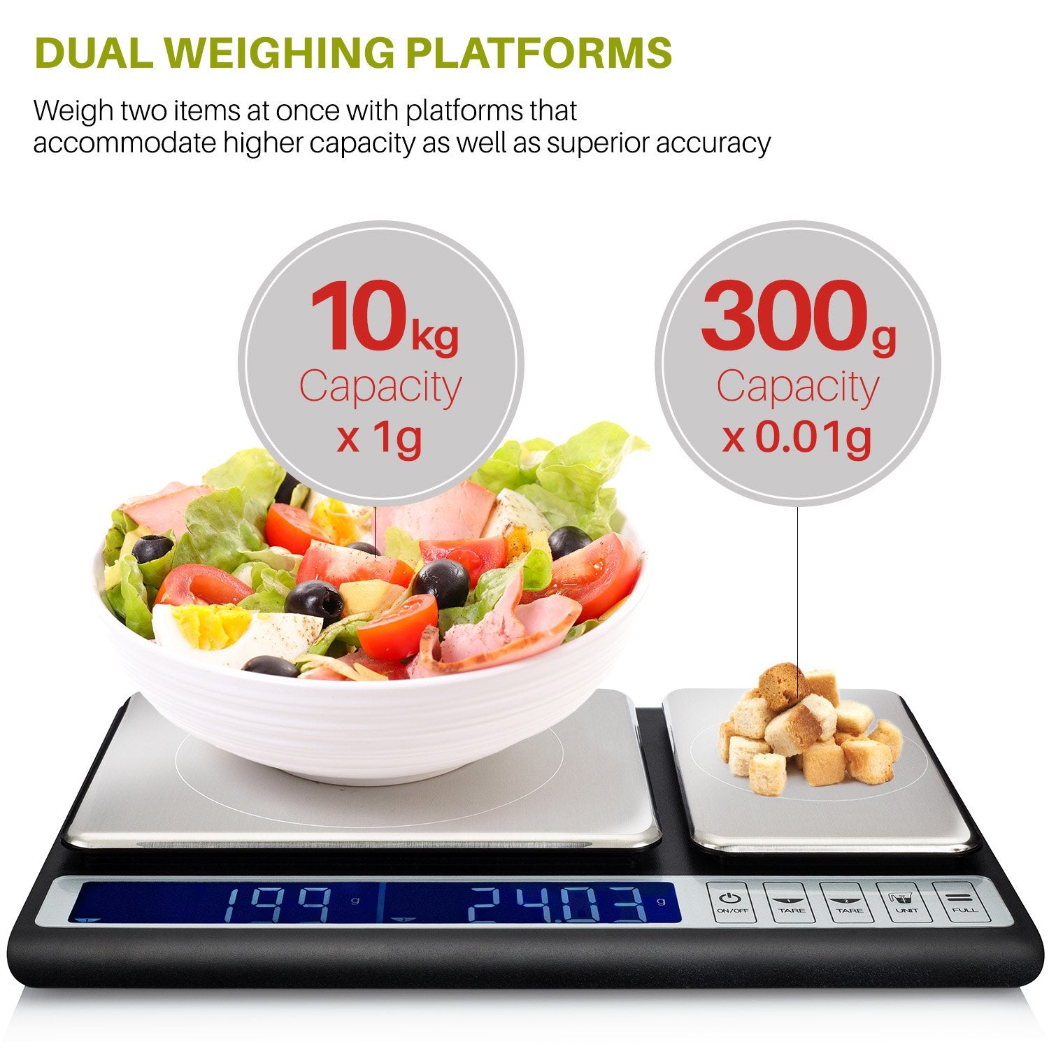 Smart Weigh Culinary Kitchen Scale 10 kilograms x 0.01 Grams, Digital Food Scale with Dual Weight Platforms for Baking, Cooking, Food, and Ingredients - Like New