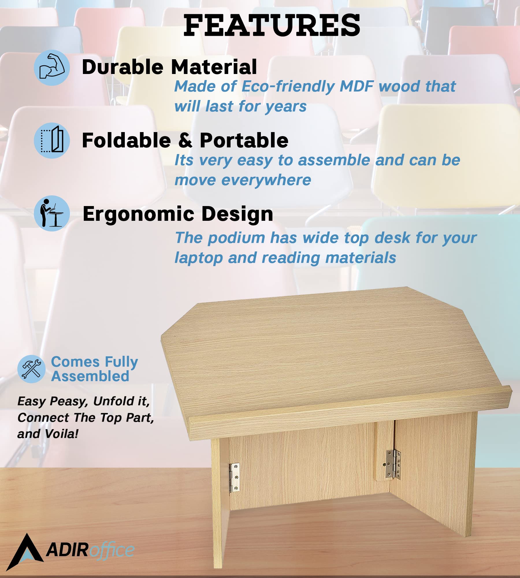 AdirOffice Stand up, Floor-Standing Podium, Lectern with Adjustable Shelf and Pen/Pencil Tray (Beige)  - Very Good