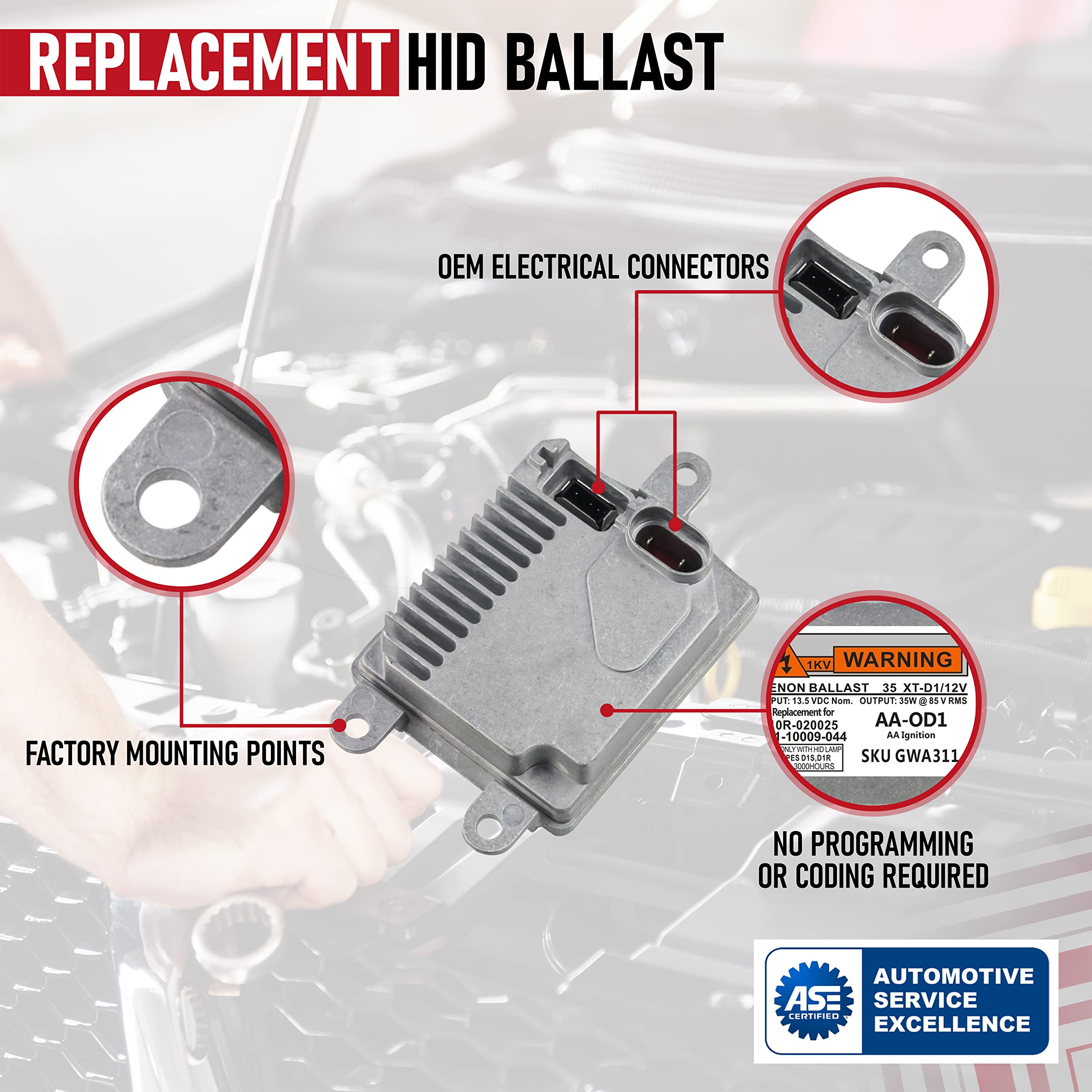 HID Xenon Headlight Ballast - Replaces 6L7Y-13C170-A, 831-10009-044, 10R-020025, 6L7Y13C170A, 35XT-D1 12V - Compatible with Lincoln 2003 - 2005 Navigator and 2002 - 2011 Town Car - HCU - Very Good