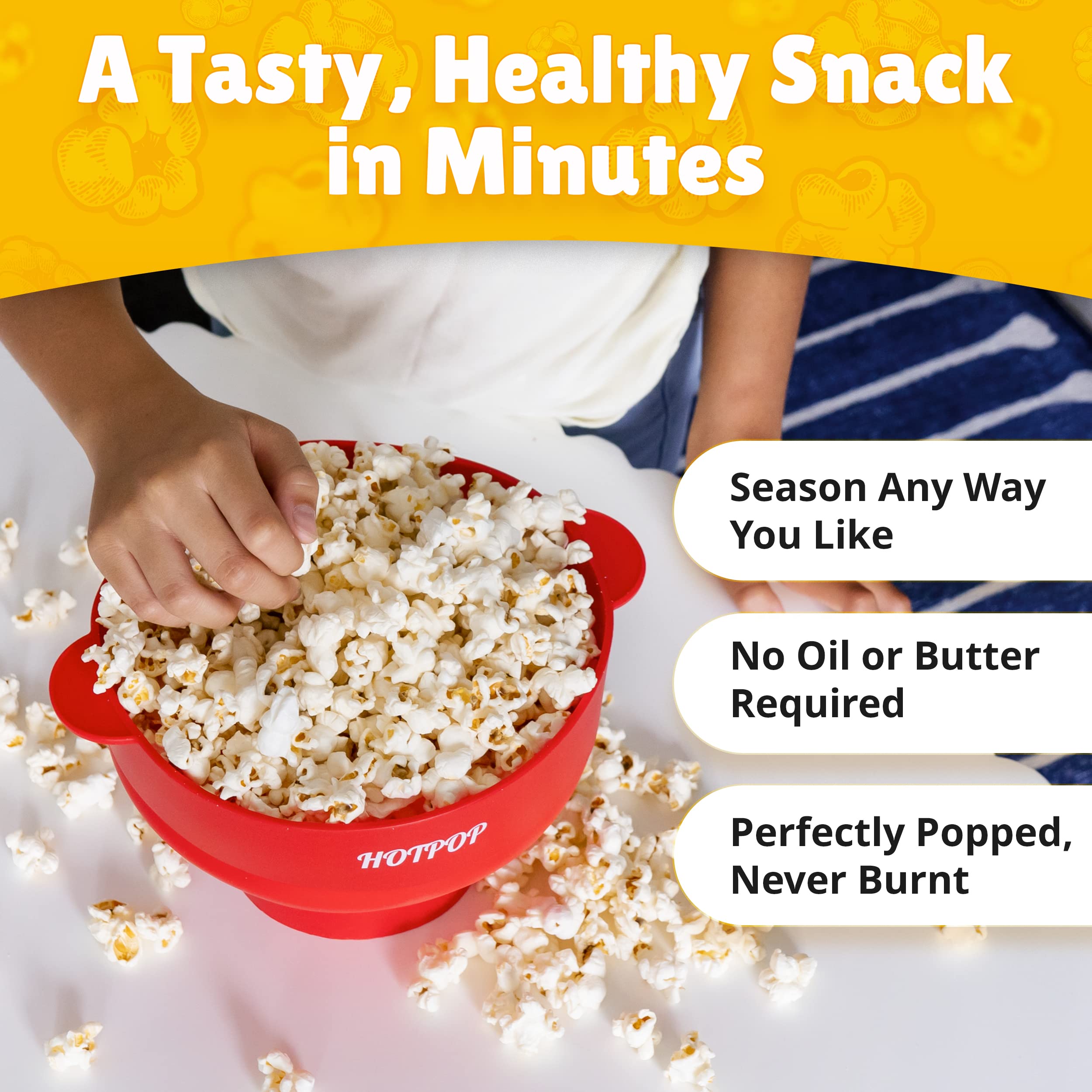 The Original Hotpop Microwave Popcorn Popper - Silicone Bowl, BPA-Free & Dishwasher Safe, Red - Like New