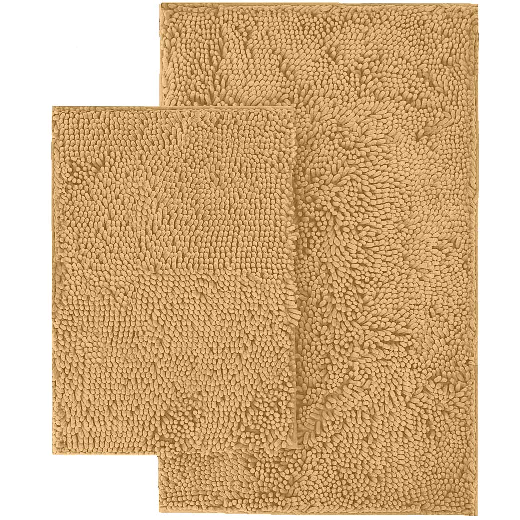 LuxUrux Bathroom Rugs 2 Piece Set�Extra-Soft Plush Bath mat Shower Bathroom Rugs,1'' Chenille Microfiber Material, Super Absorbent, 30 x 20'' + 23 x15'',Marzipan. - Very Good