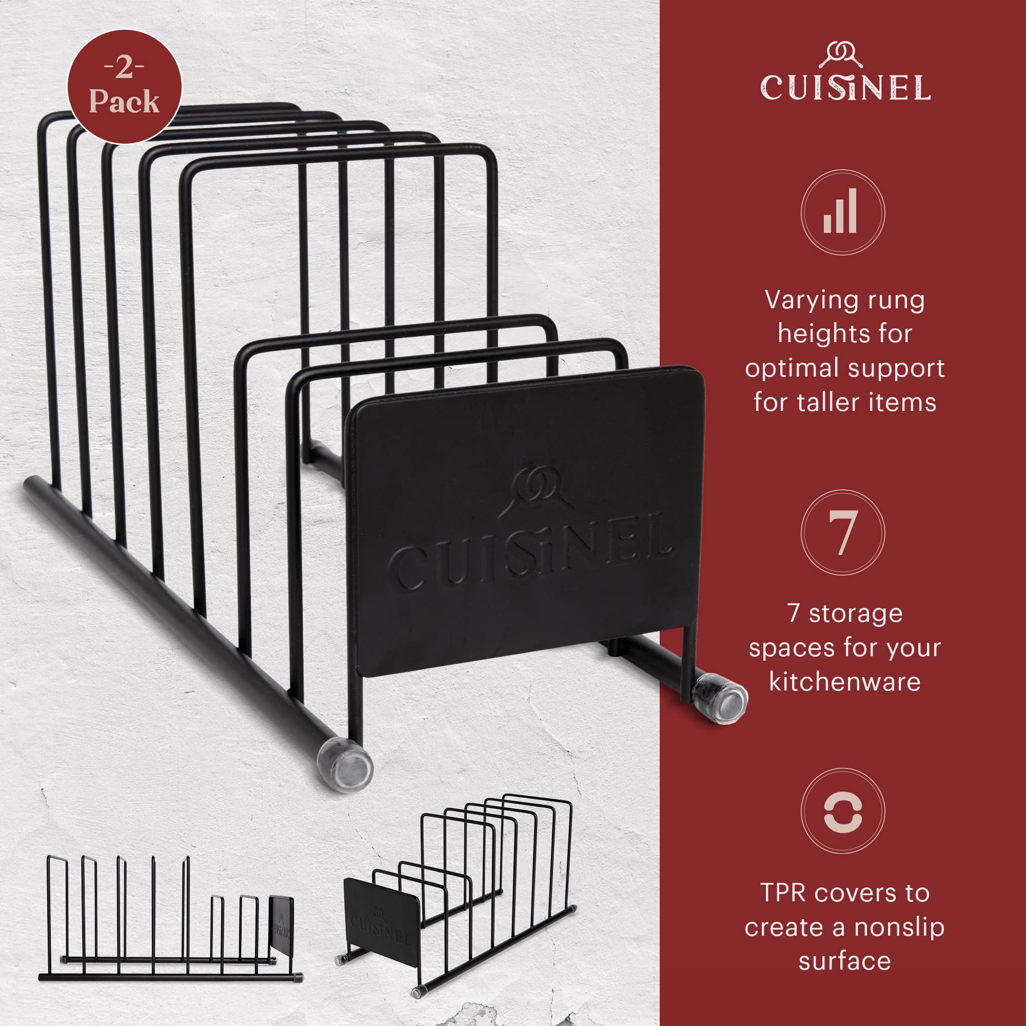 Cuisinel Heavy Duty Pan Organizer, 5 Tier Rack - Holds up to 50 LB - Holds Cast Iron Skillets, Griddles and Shallow Pots - Durable Steel Construction - Space Saving Kitchen Storage  - Acceptable