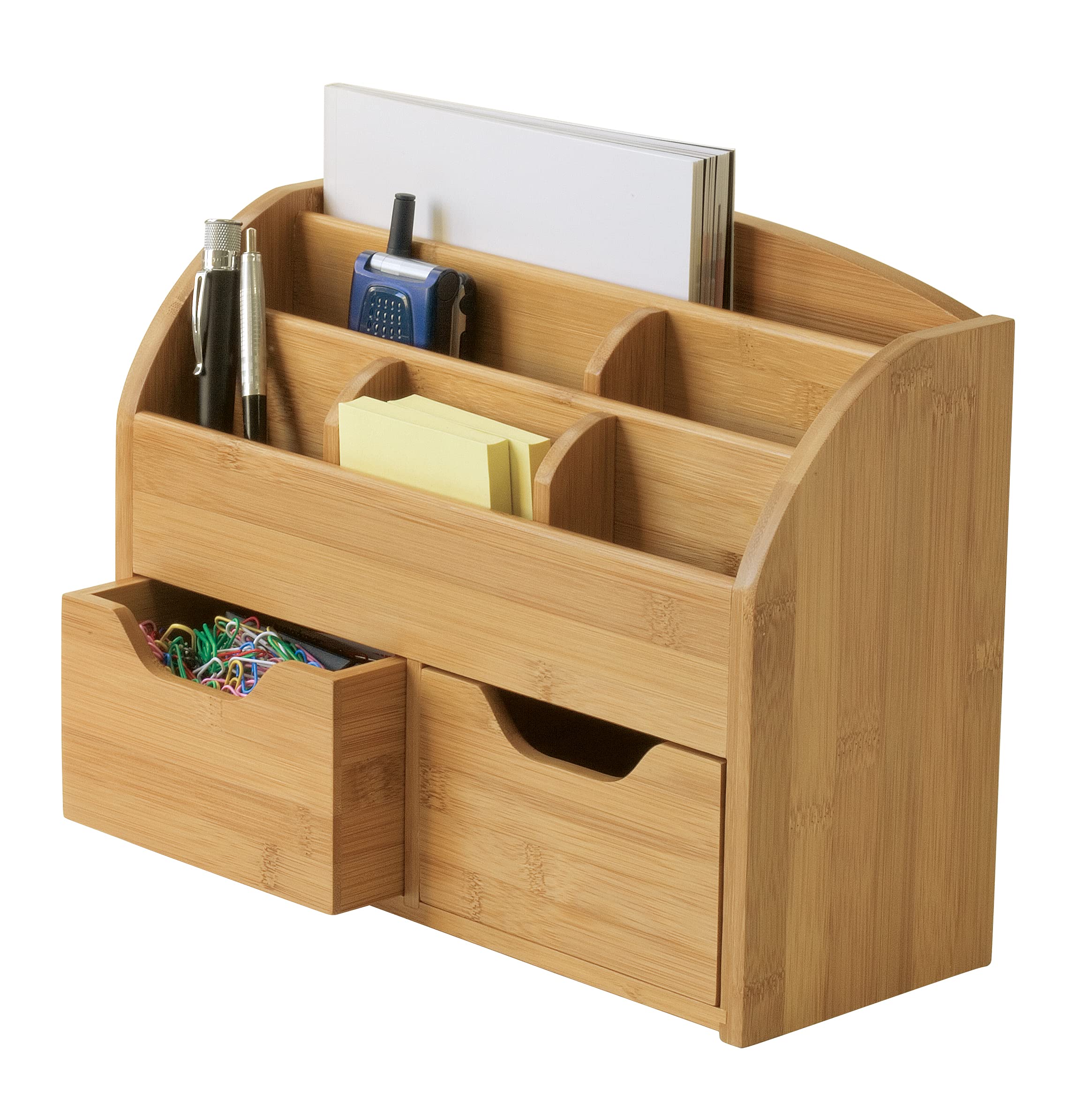 Lipper International 809 Bamboo Wood Space-Saving Desk Organizer, 12 5/8" X 5" X 9 5/8" - Acceptable