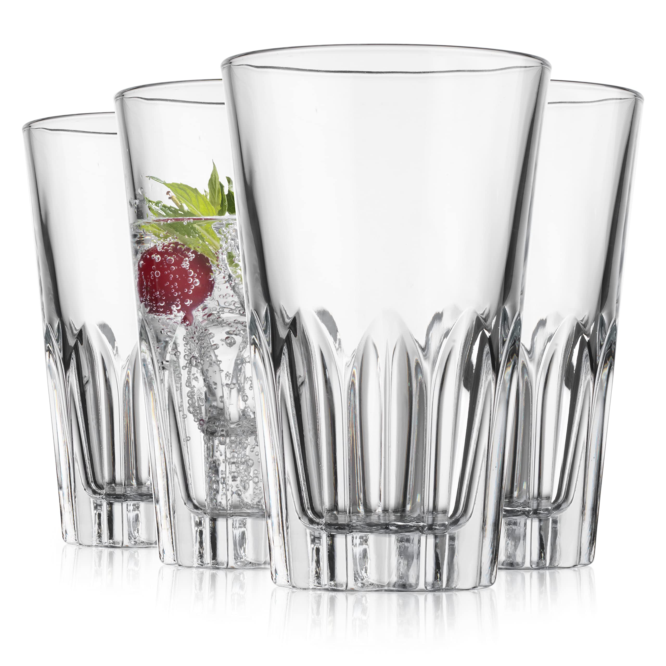 Glaver's Classic Drinking Glasses Set Of 4 Old Fashioned Highball Glass Cups 13.7 Oz, Diamond Cut Glass For Bar Glasses, Water, Beer, Juice, Cocktails - Like New