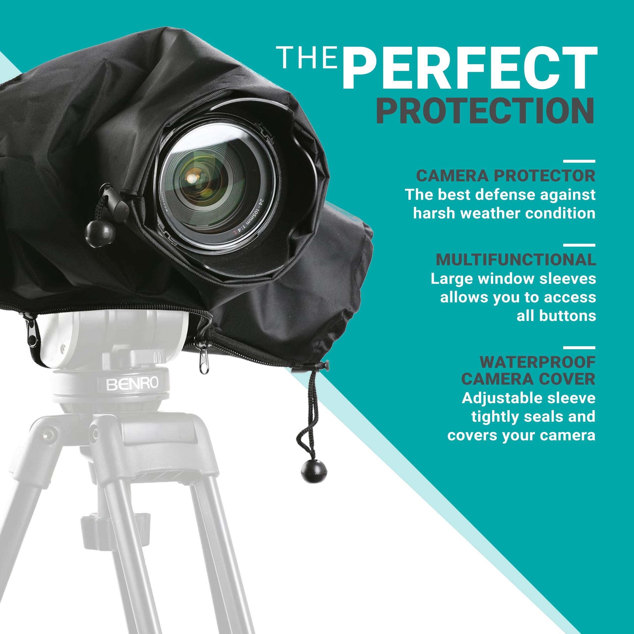 Movo CRC01 Waterproof Nylon Camera Rain Cover with Enclosed Hand Sleeves Compatible with Canon EOS, Nikon, Sony, Olympus, Pentax and Panasonic DSLR Cameras - Like New
